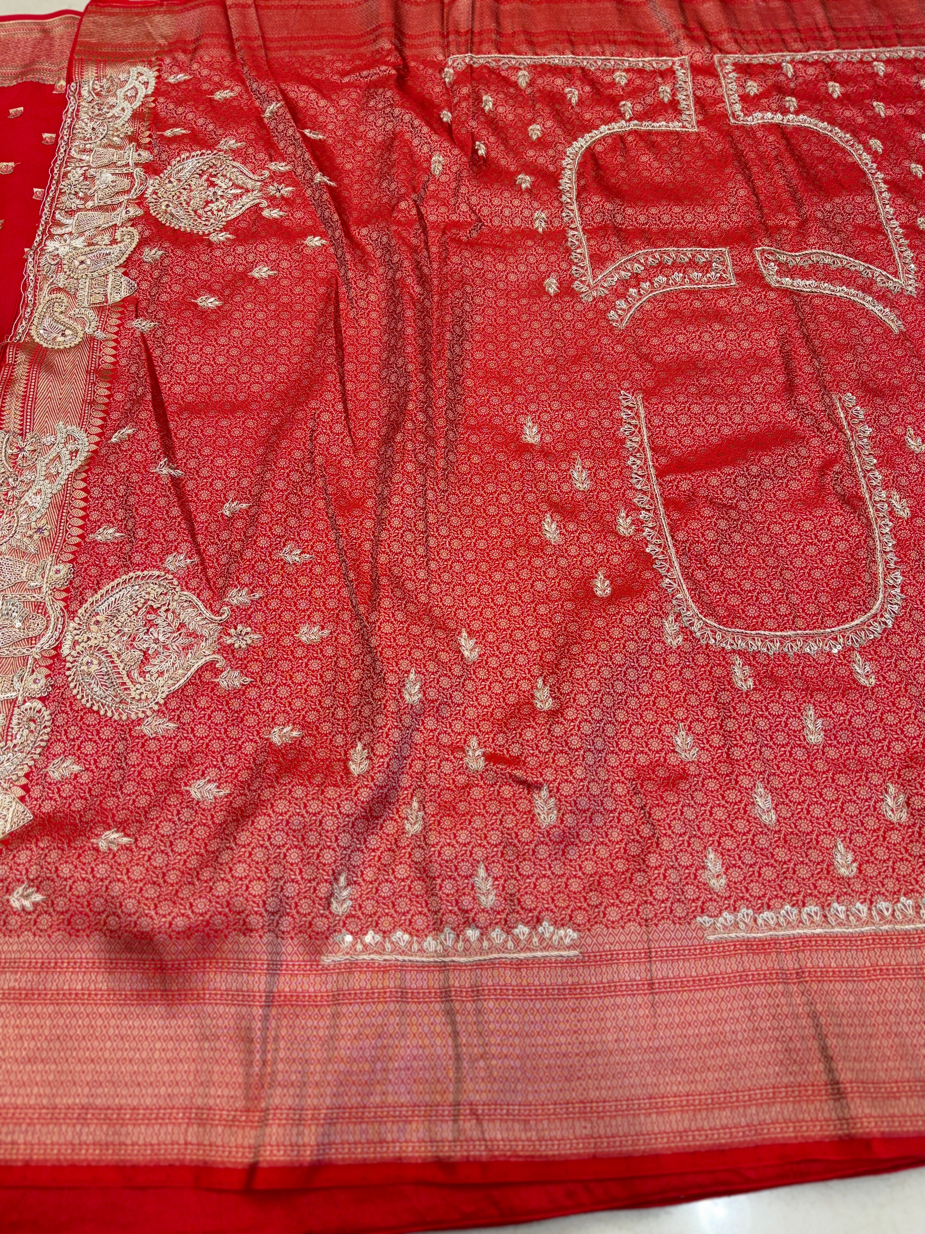 Red Banarasi Chand Butti Zardosi Doli Edit Hand Embroidery Saree