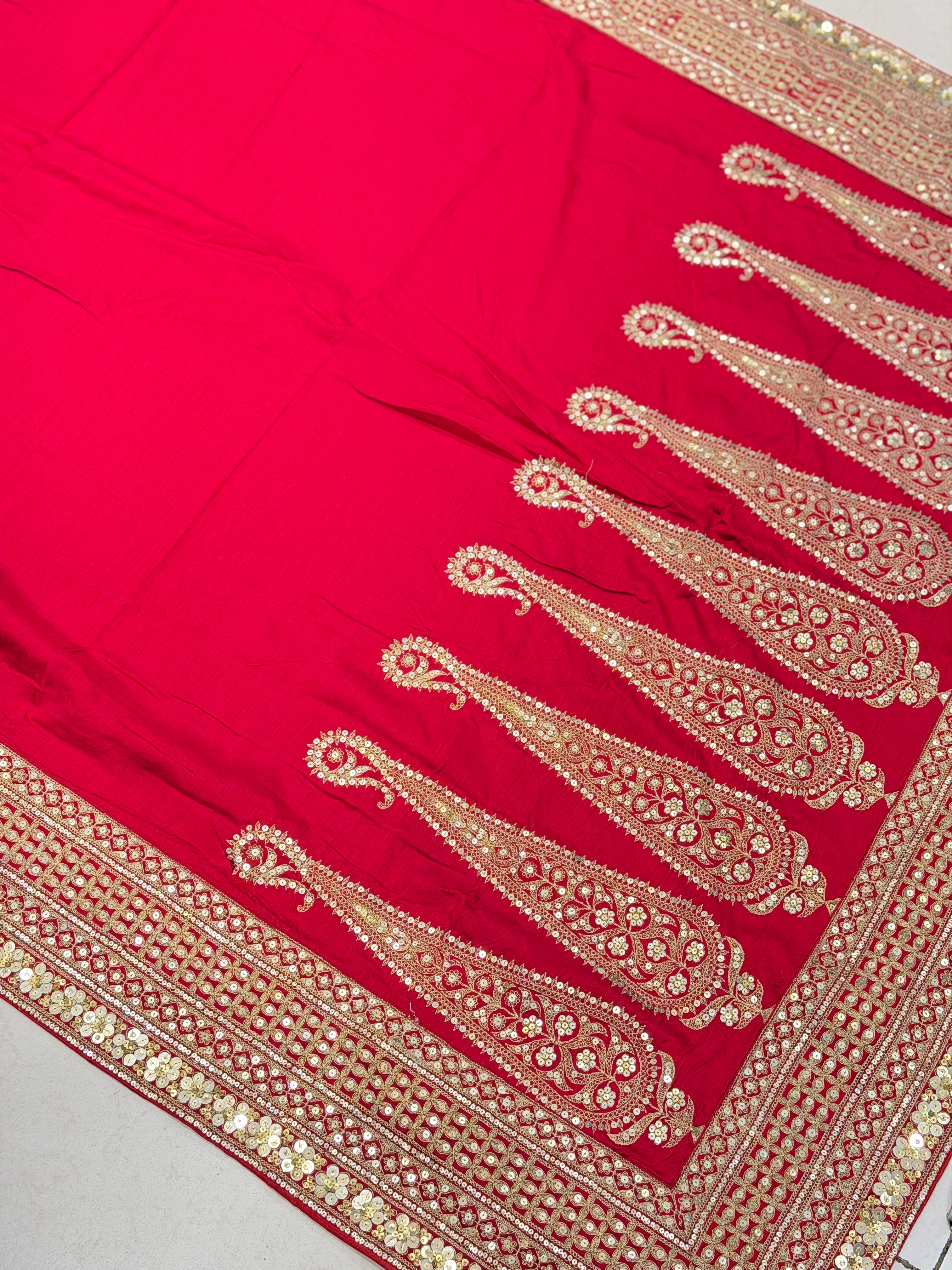 Red Sabyasachi Inspired Marodi Embroidery Pure Silk Saree Keri Pallu Saree