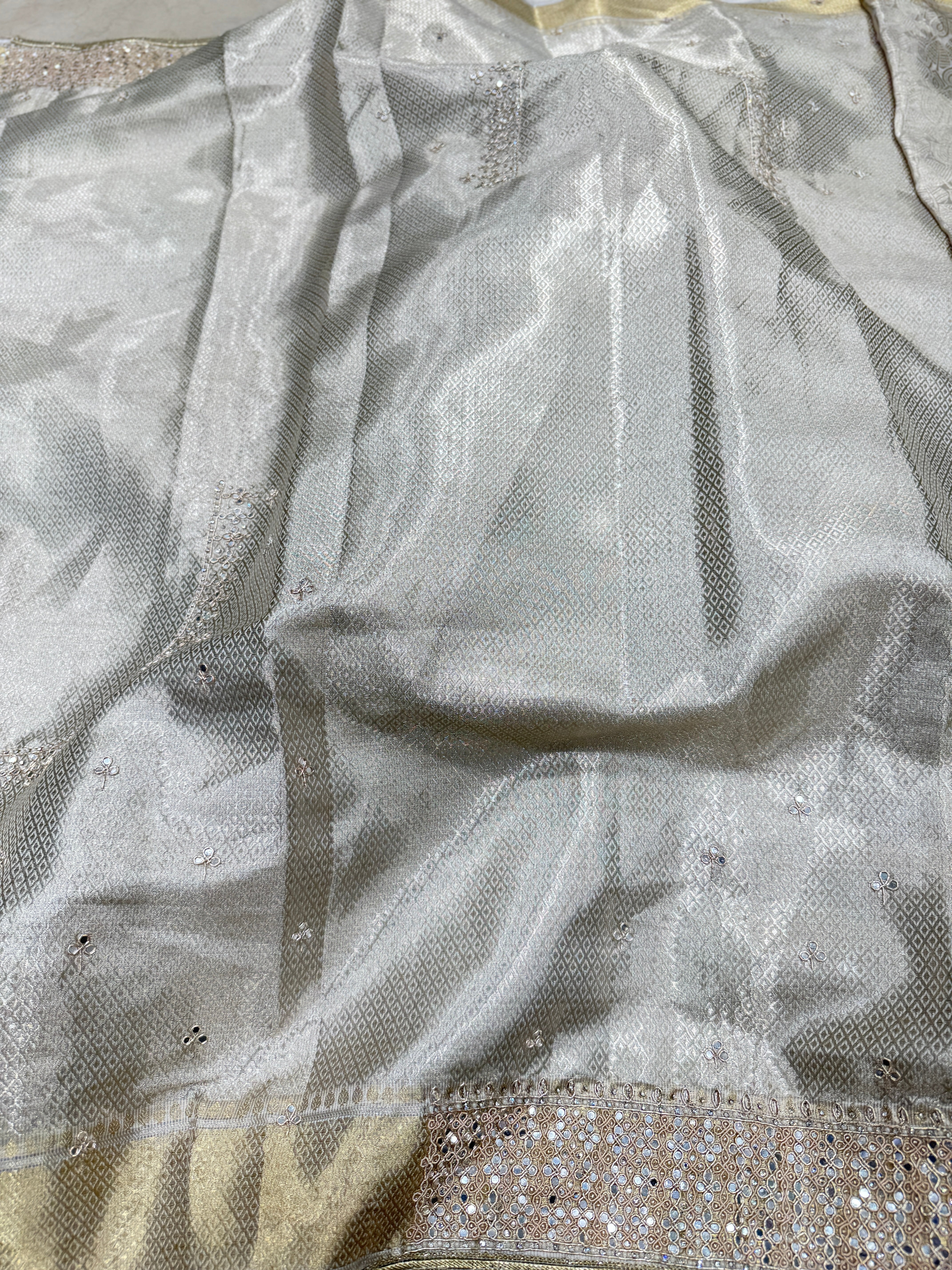 Silver Tissue Kanjivaram Contemporary Hand Embroidery Saree