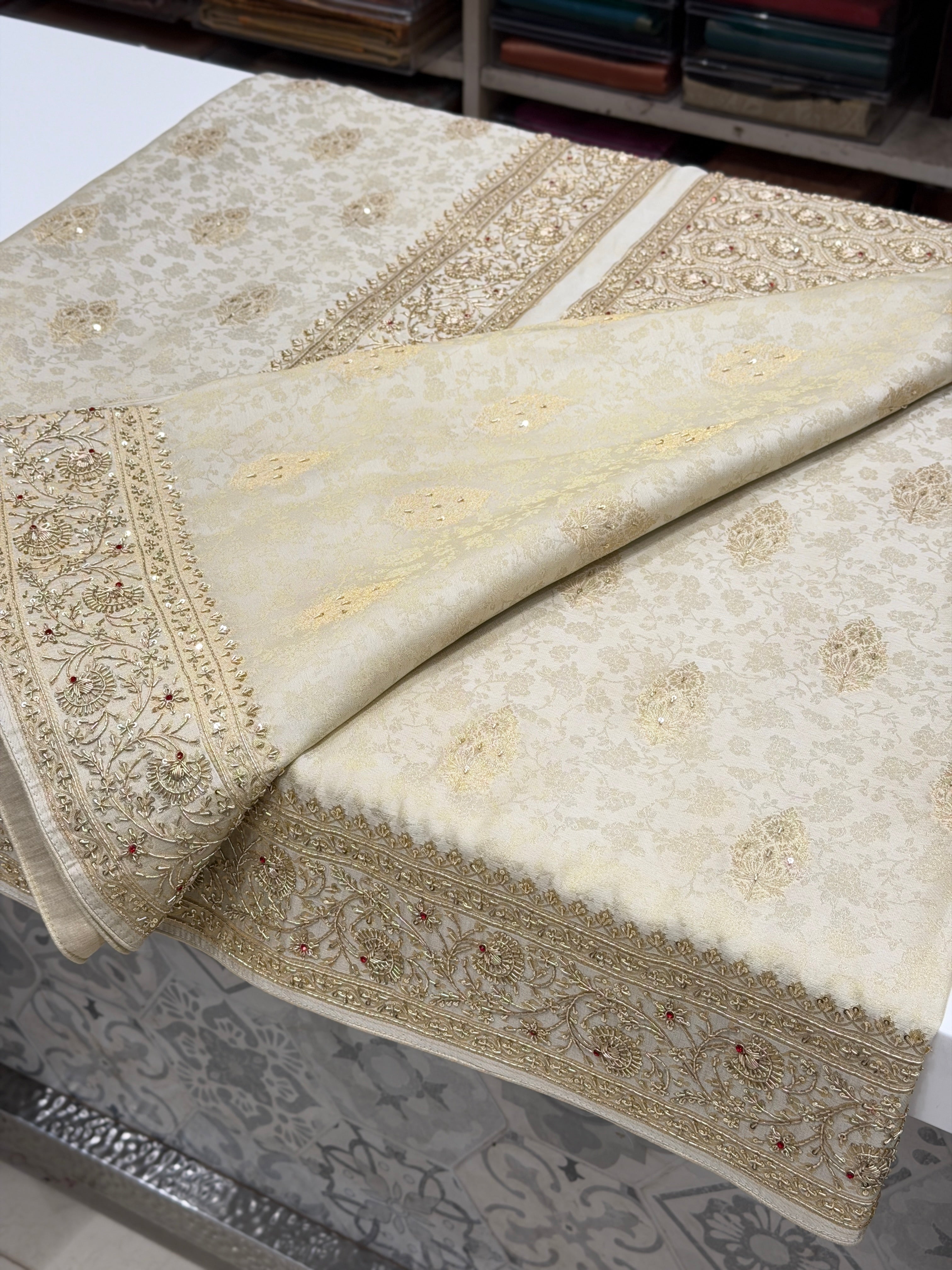 Banarasi Crepe Tissue Zardodi Hand Embroidery Saree