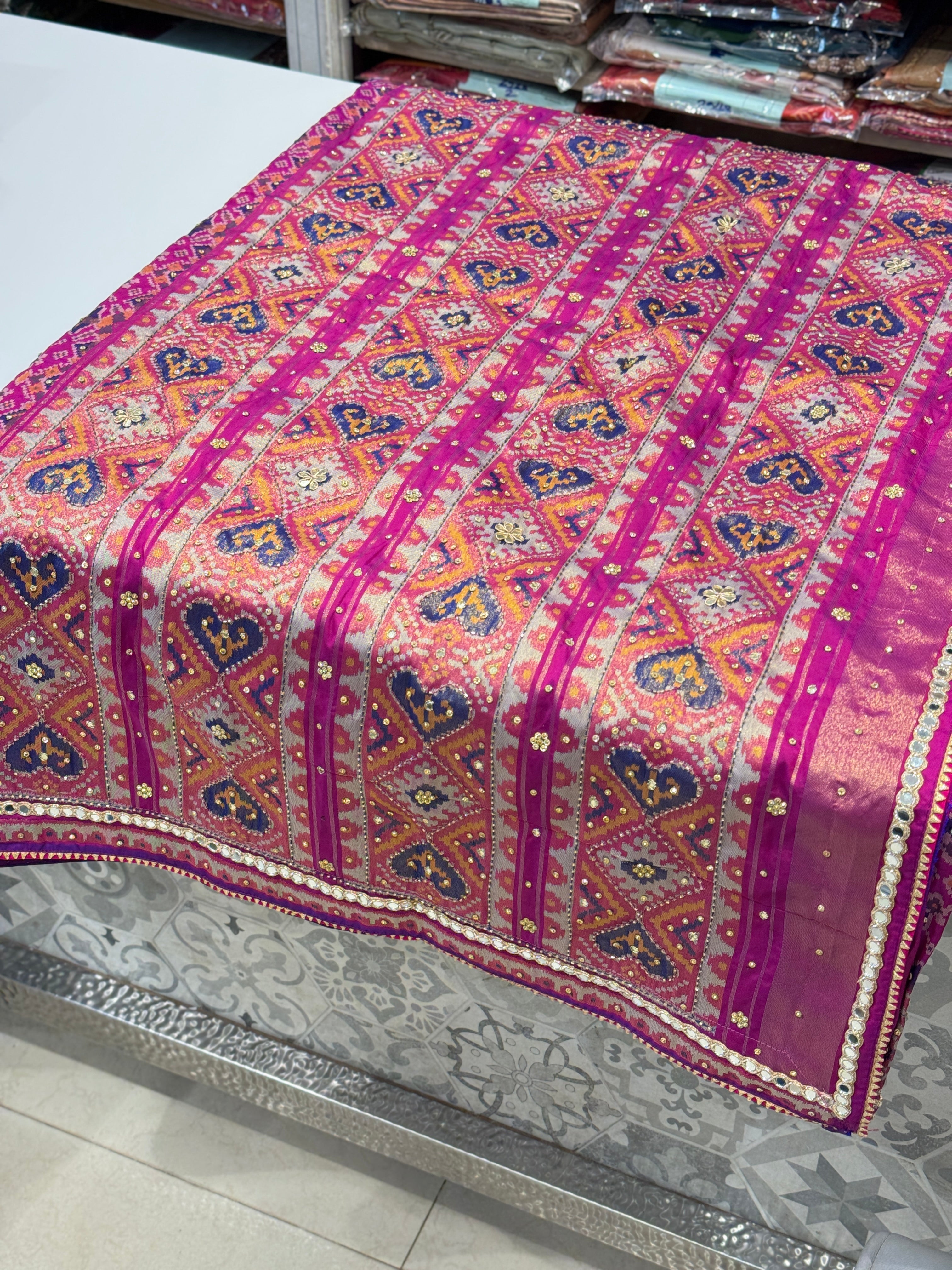 Purple Patola Hand Embroidery Saree with Real Mirrors