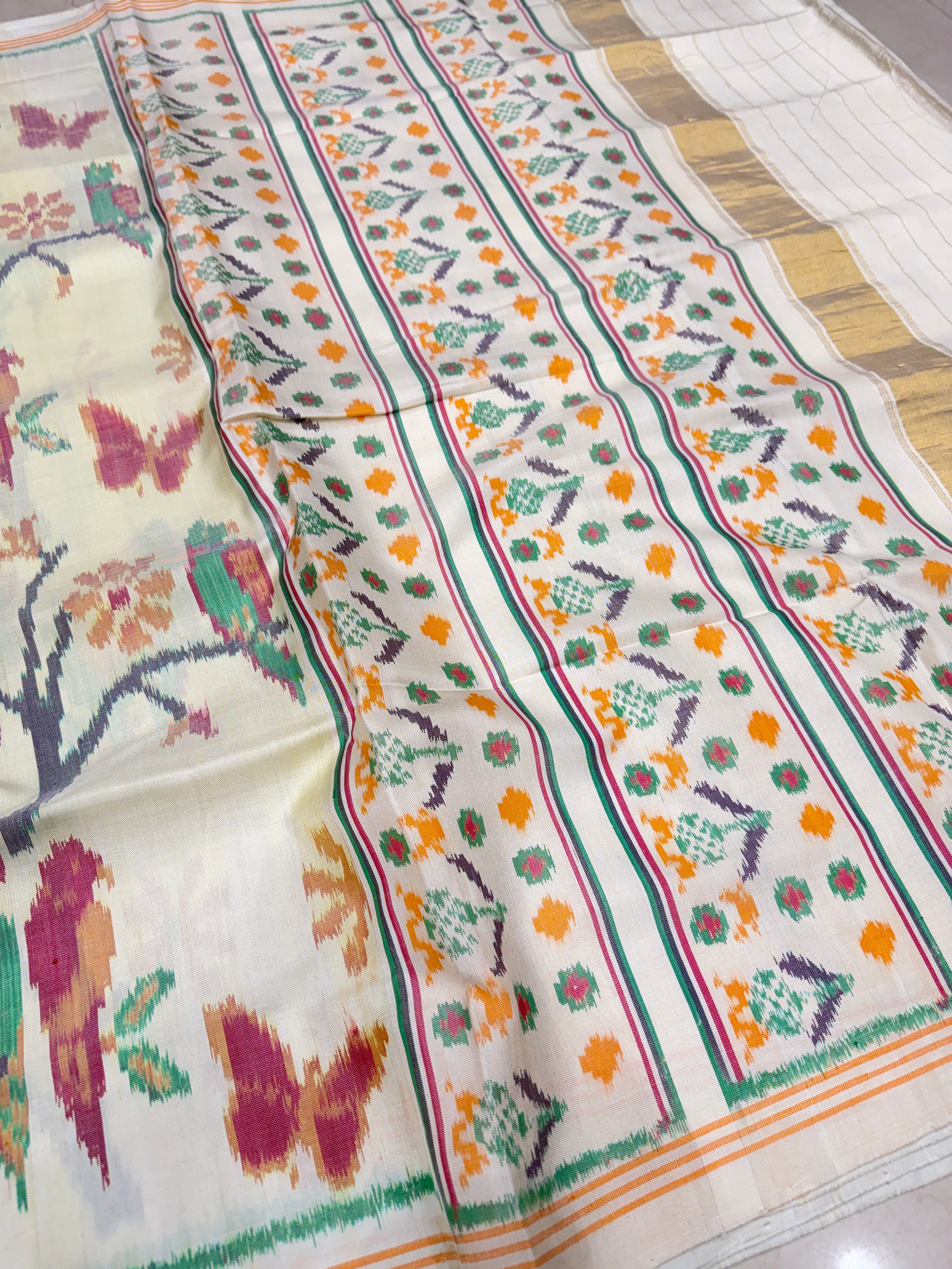 Contemporary Parrot Patan Handloom Ikat Patola Silk Saree