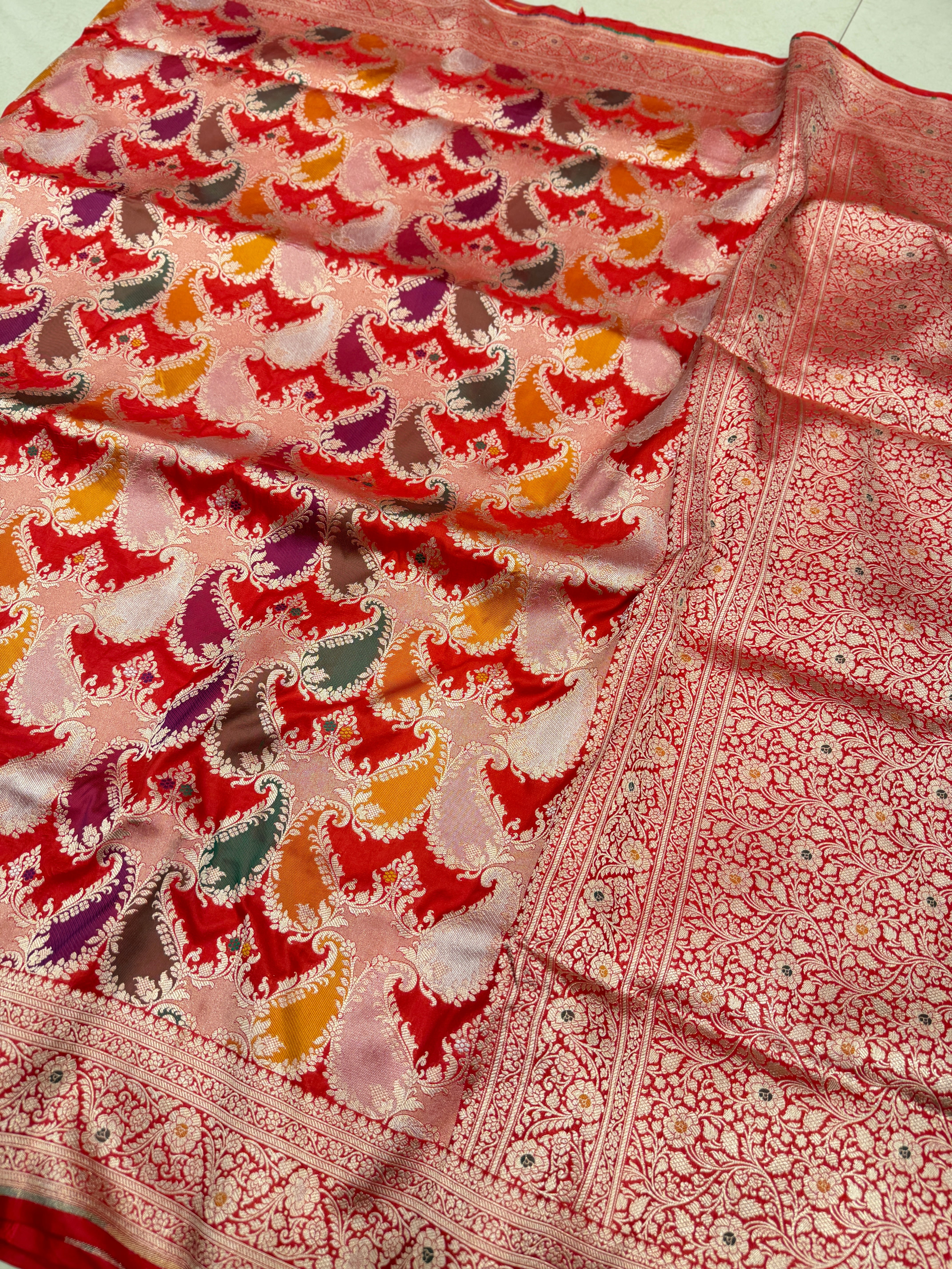 Red Rani Banarasi Rangkat Handloom Katan Silk Saree