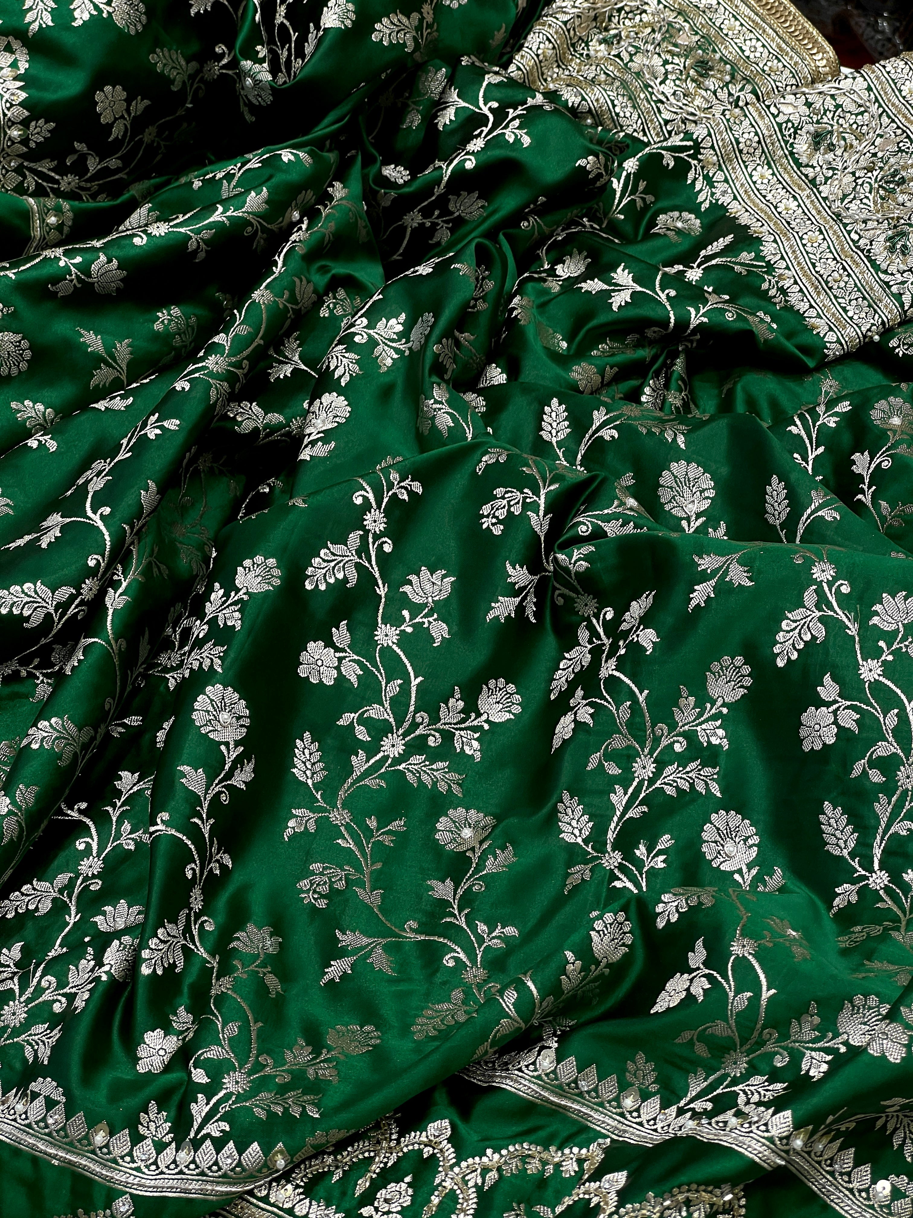 Bottle Green Banarasi Chain Embroidery 2.0 Saree