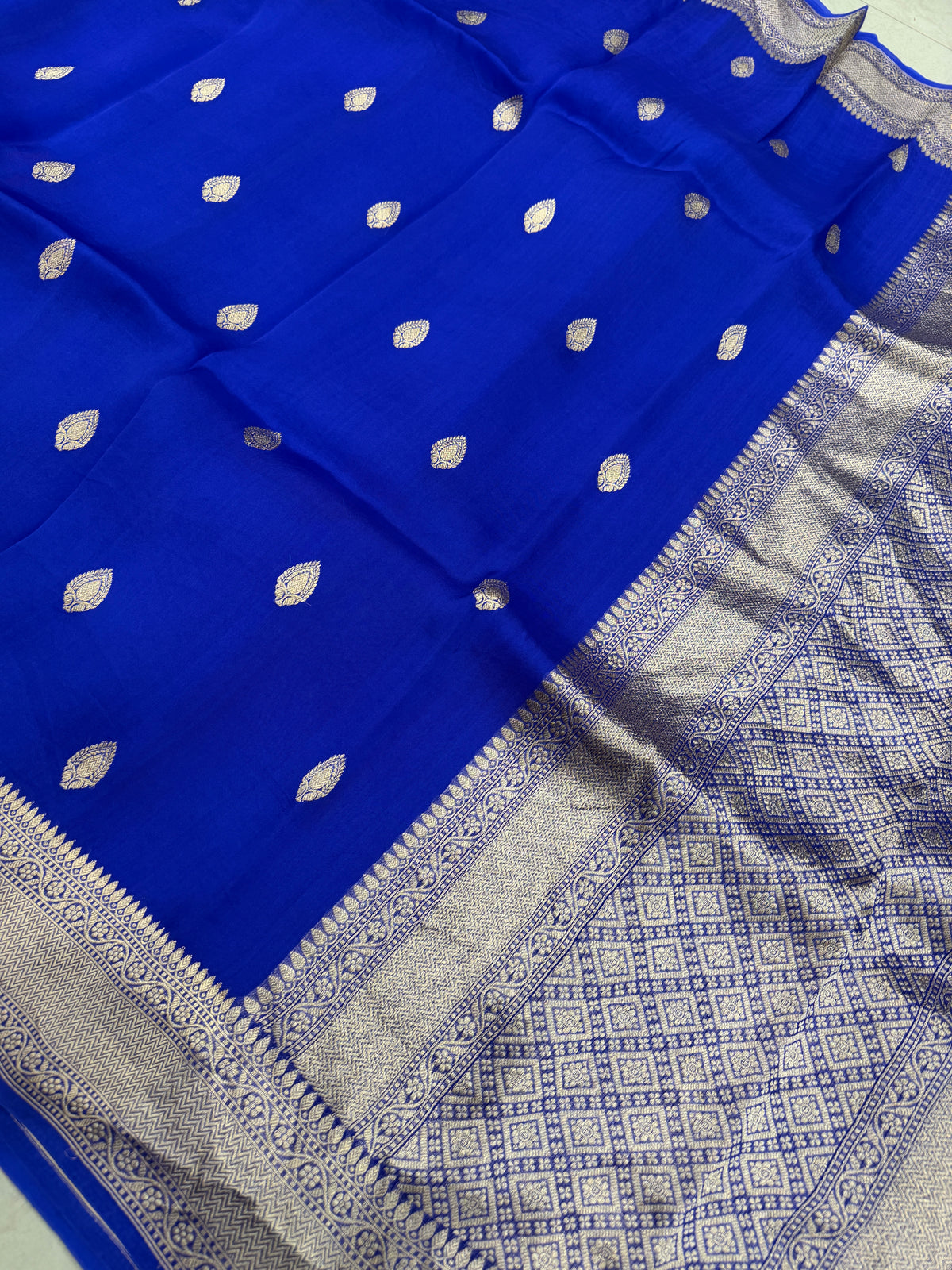 Royal Blue Keri Buttis Handloom Banarasi Kora Silk Saree