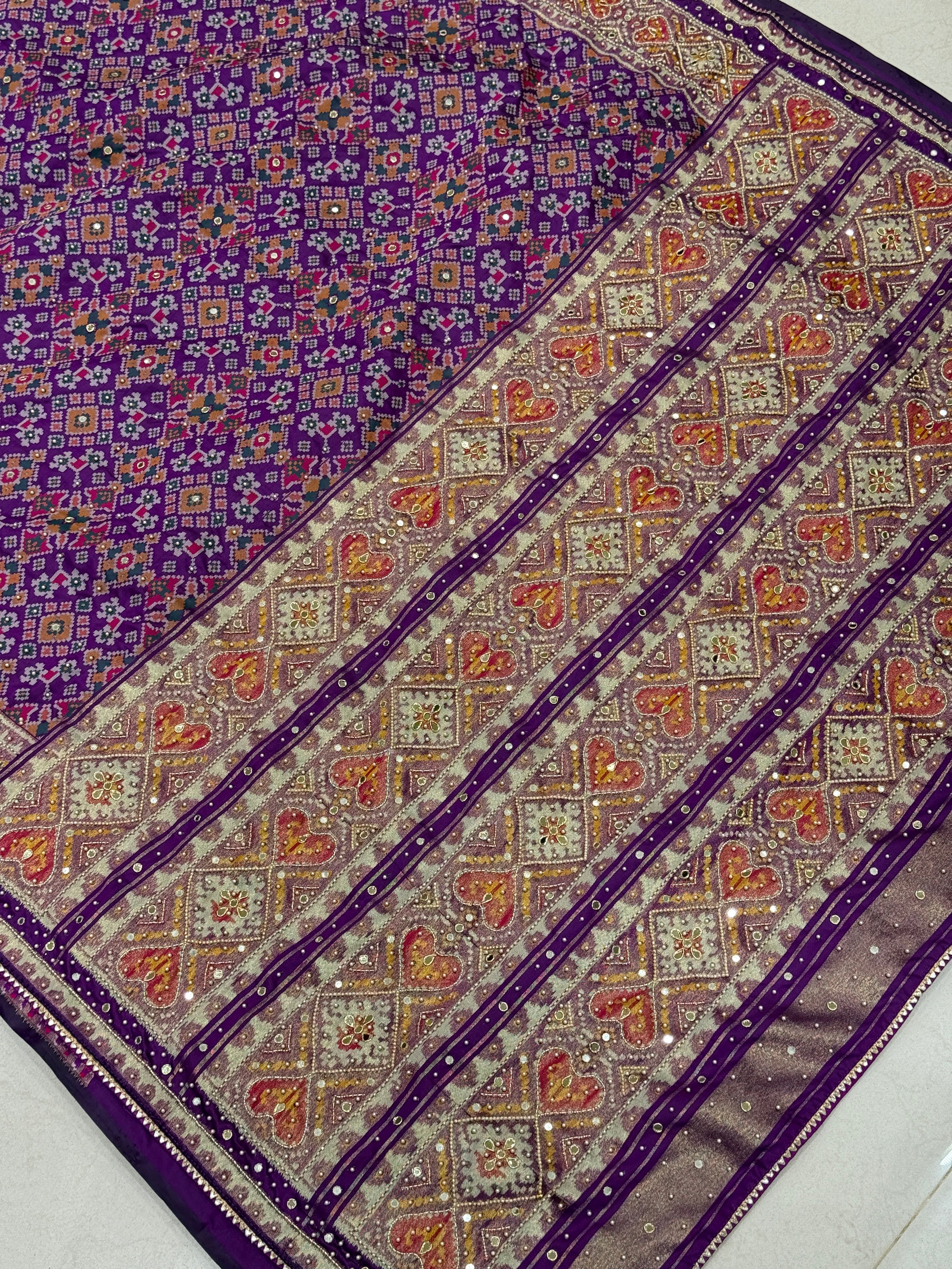 Violet Patola Moti Hand Embroidery Saree