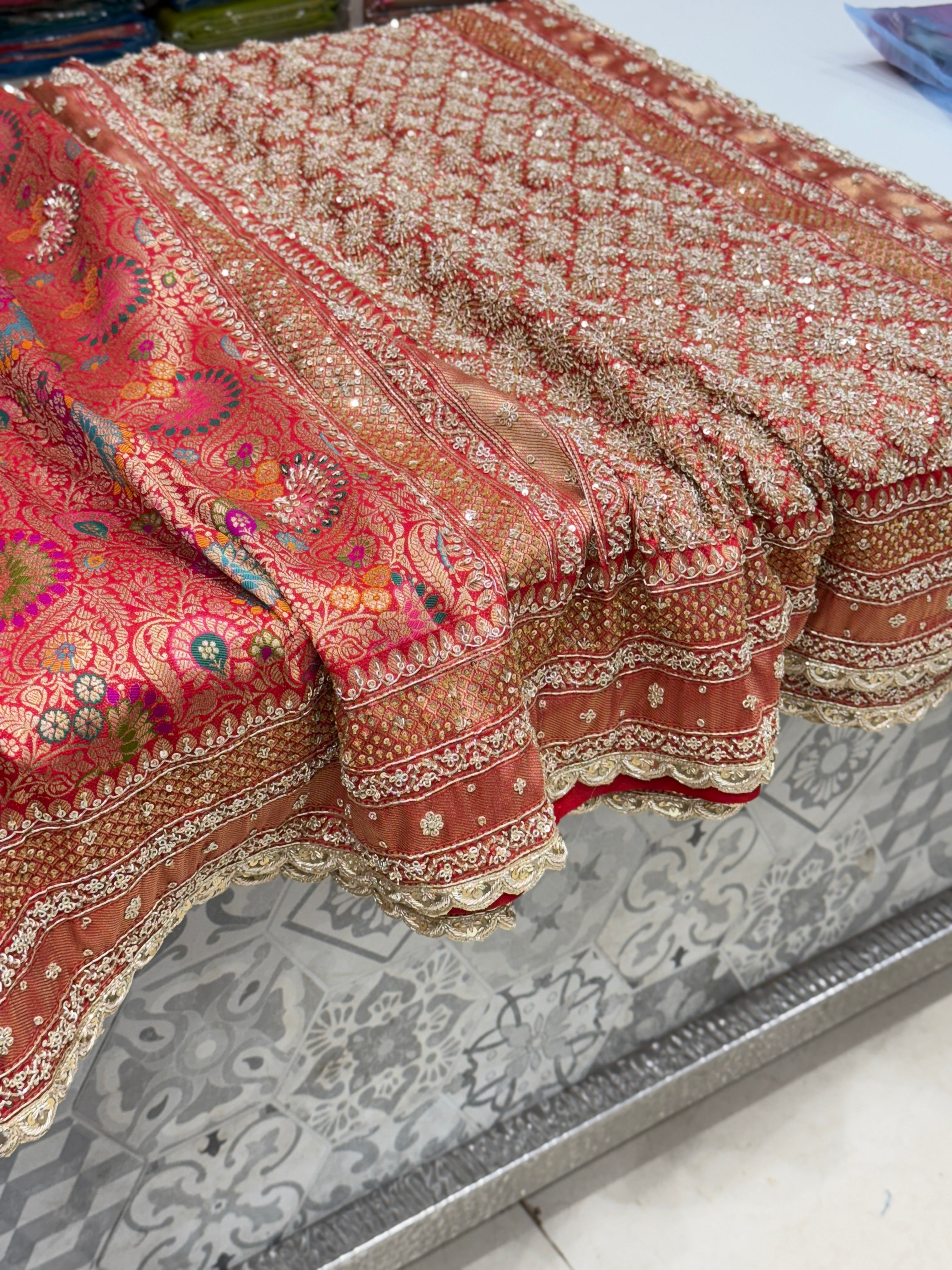 Red Banarasi Khinkhwab Zardosi Embroidery Saree