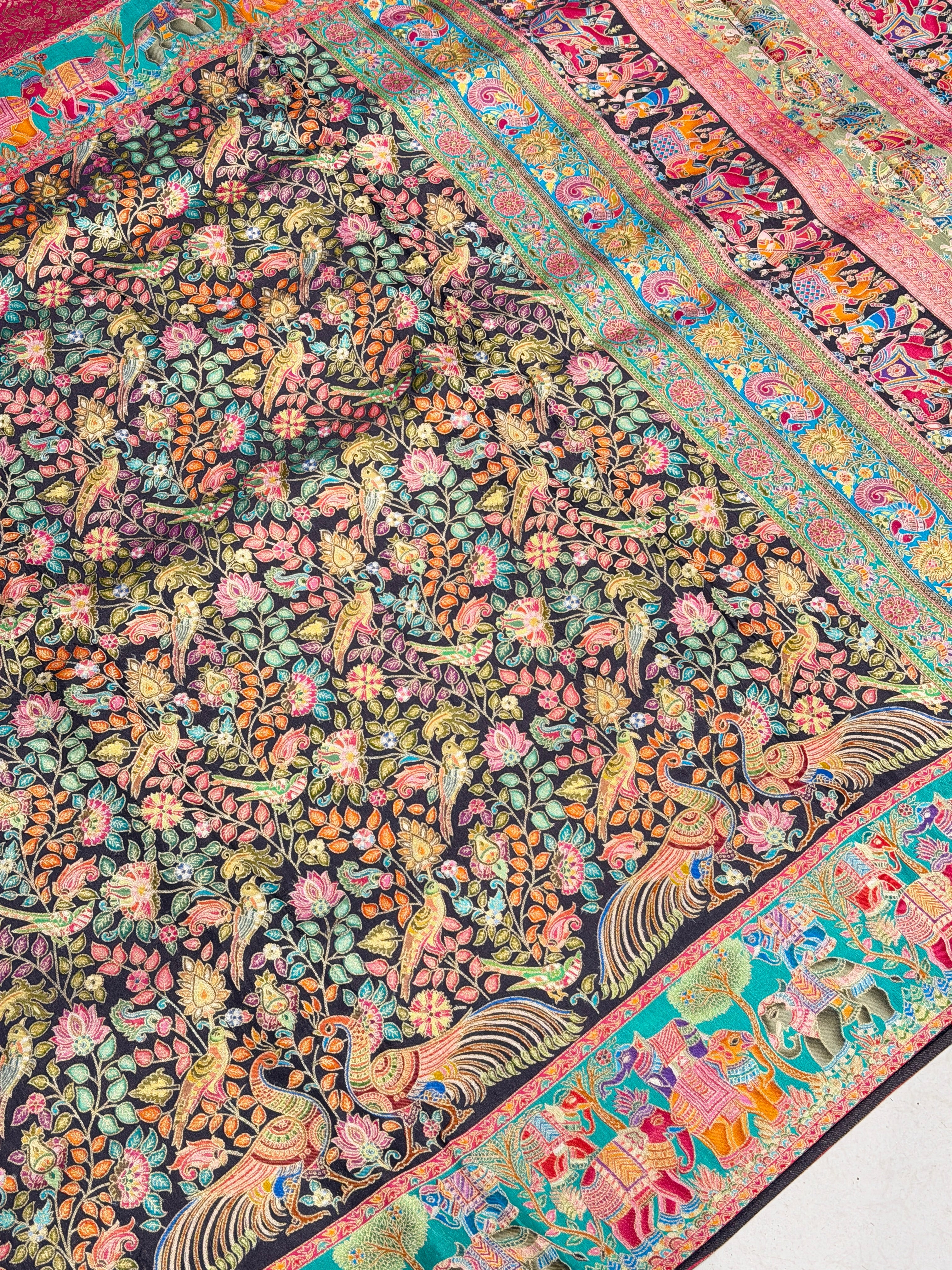 Black Weaved Pashmina Style Multi Colour Saree