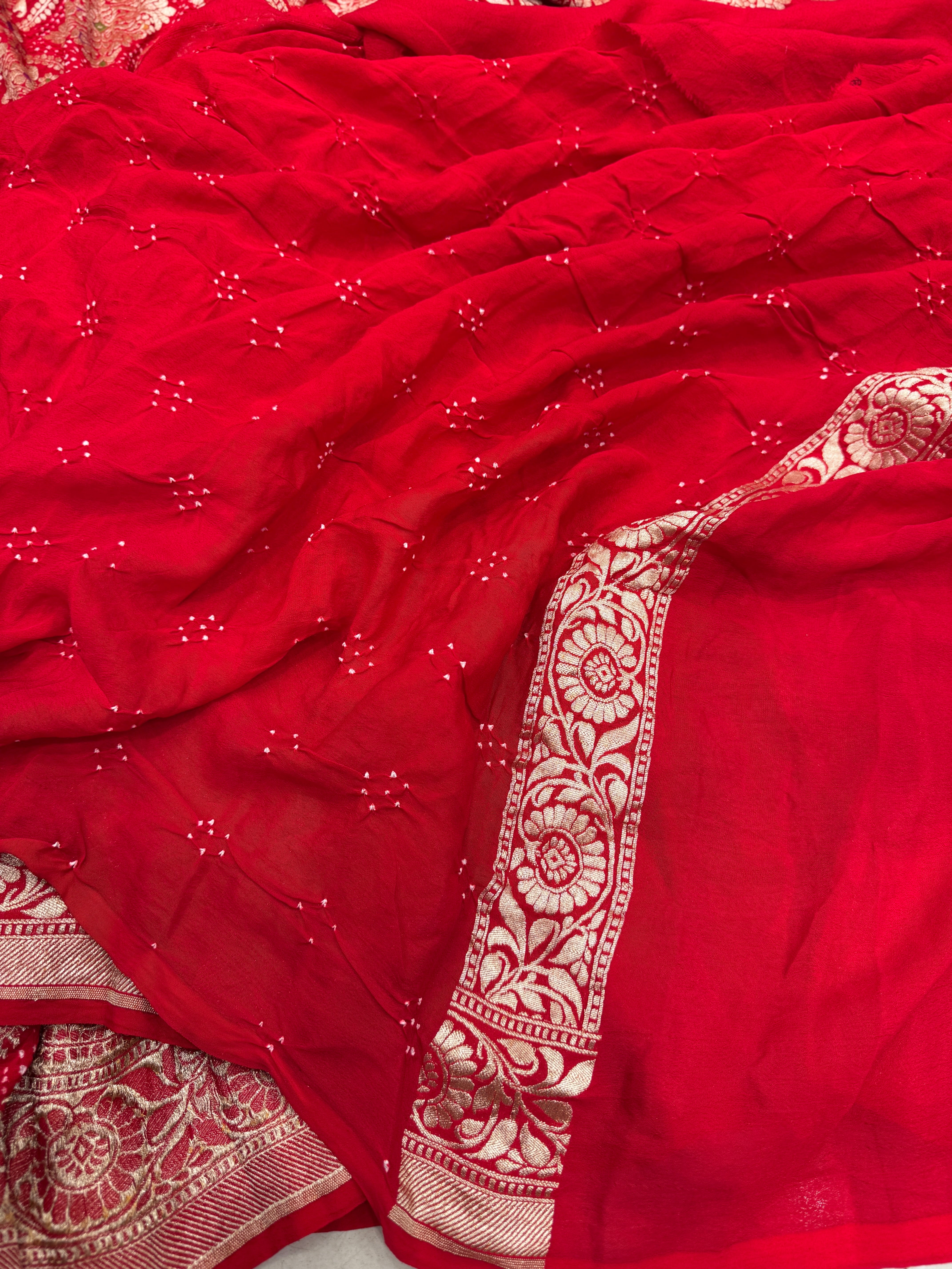 Red Rai Bandhej Georgette Bandhini Saree