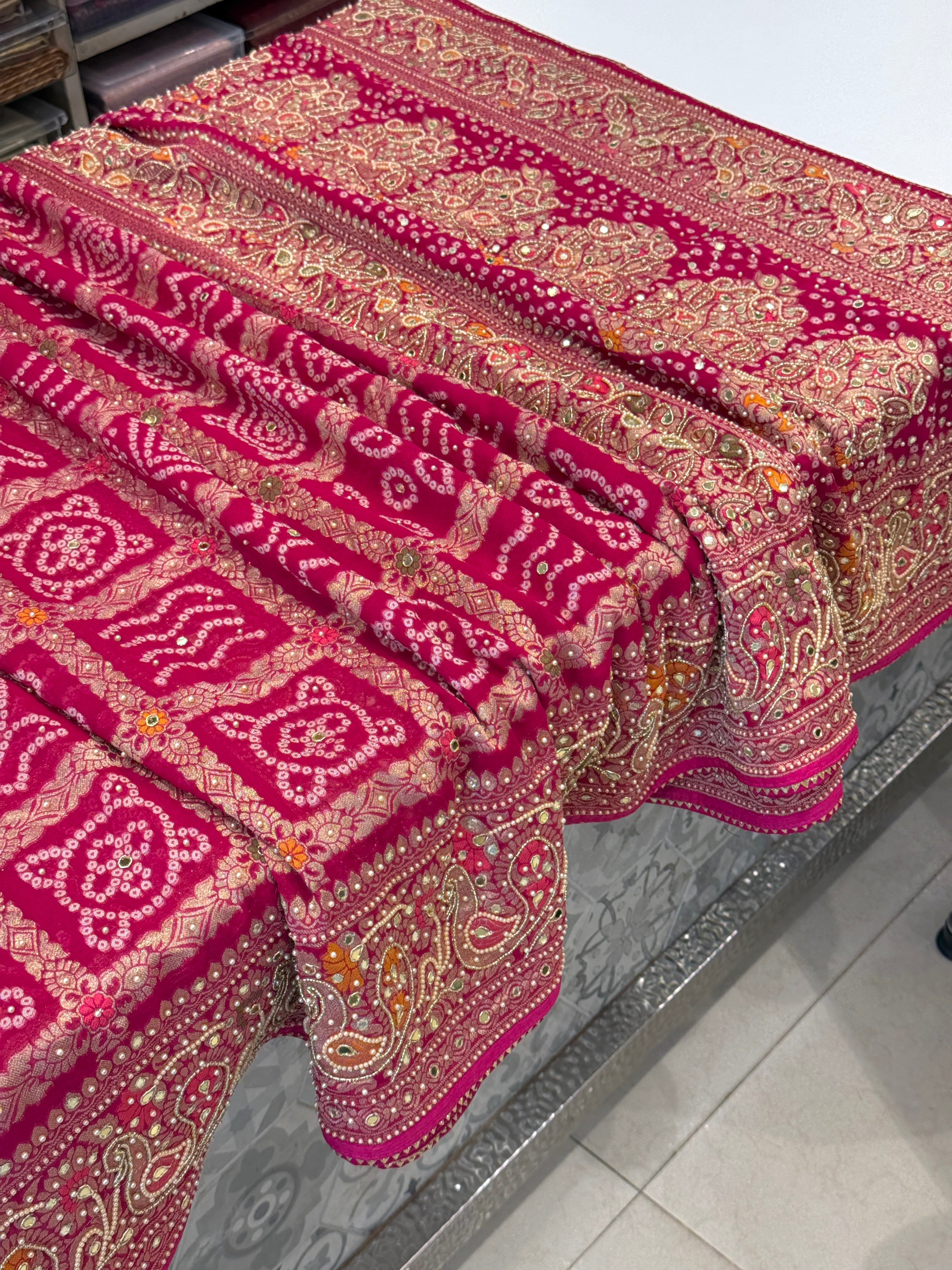 Rani Gharchola Moti Hand Embroidery Saree