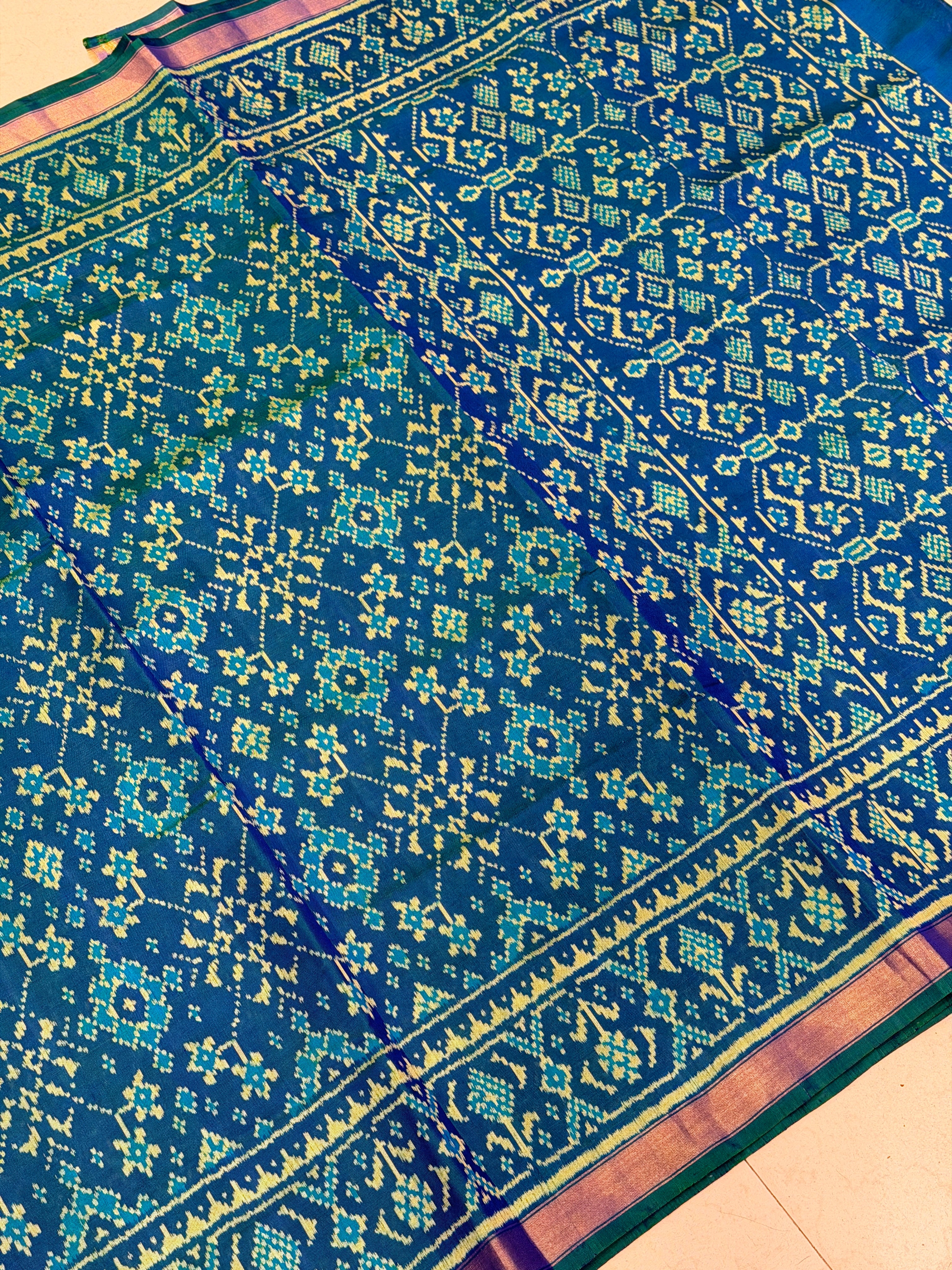 Cross Blue Navratna Patan Patola Handloom Saree