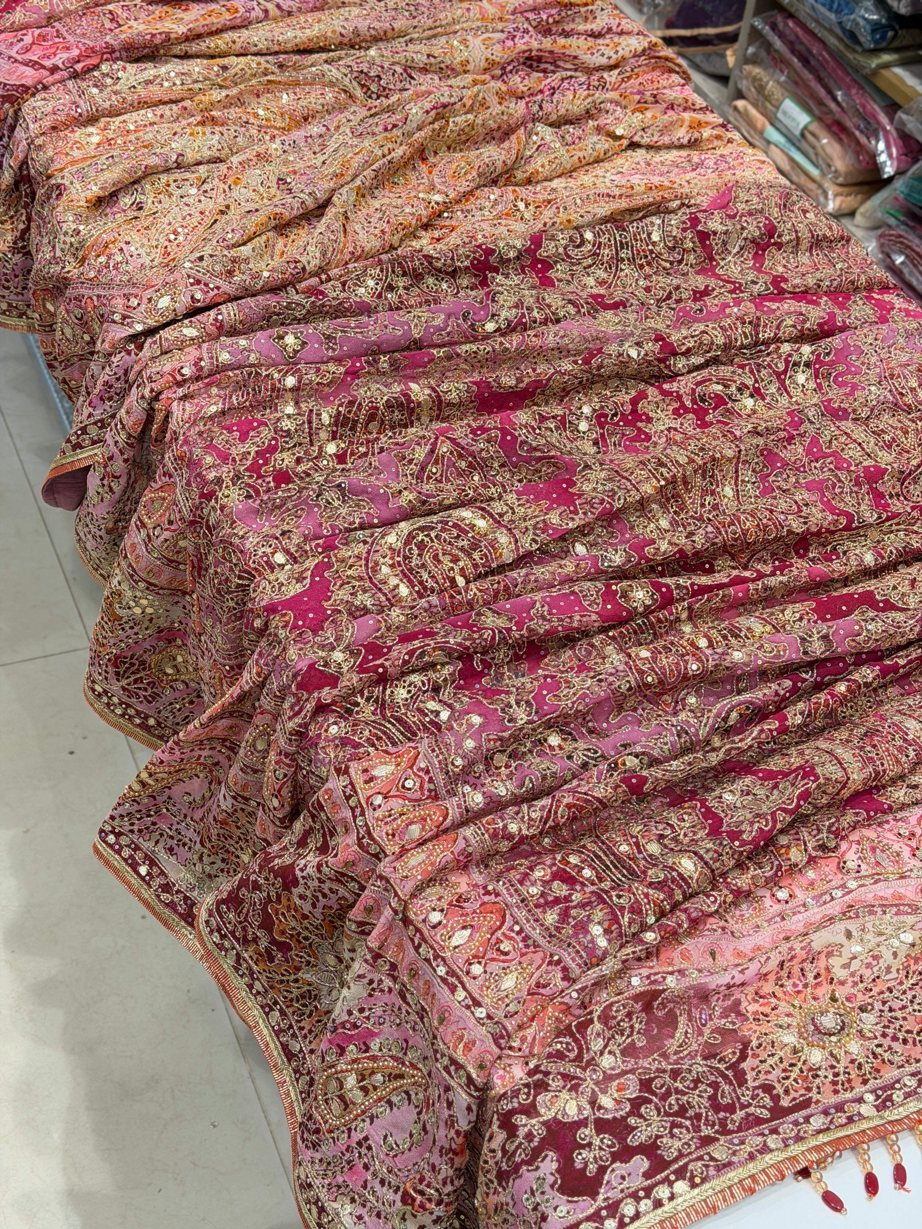 Pink Kashida Keri TT inspired Banarasi Crepe Hand Embroidery Saree