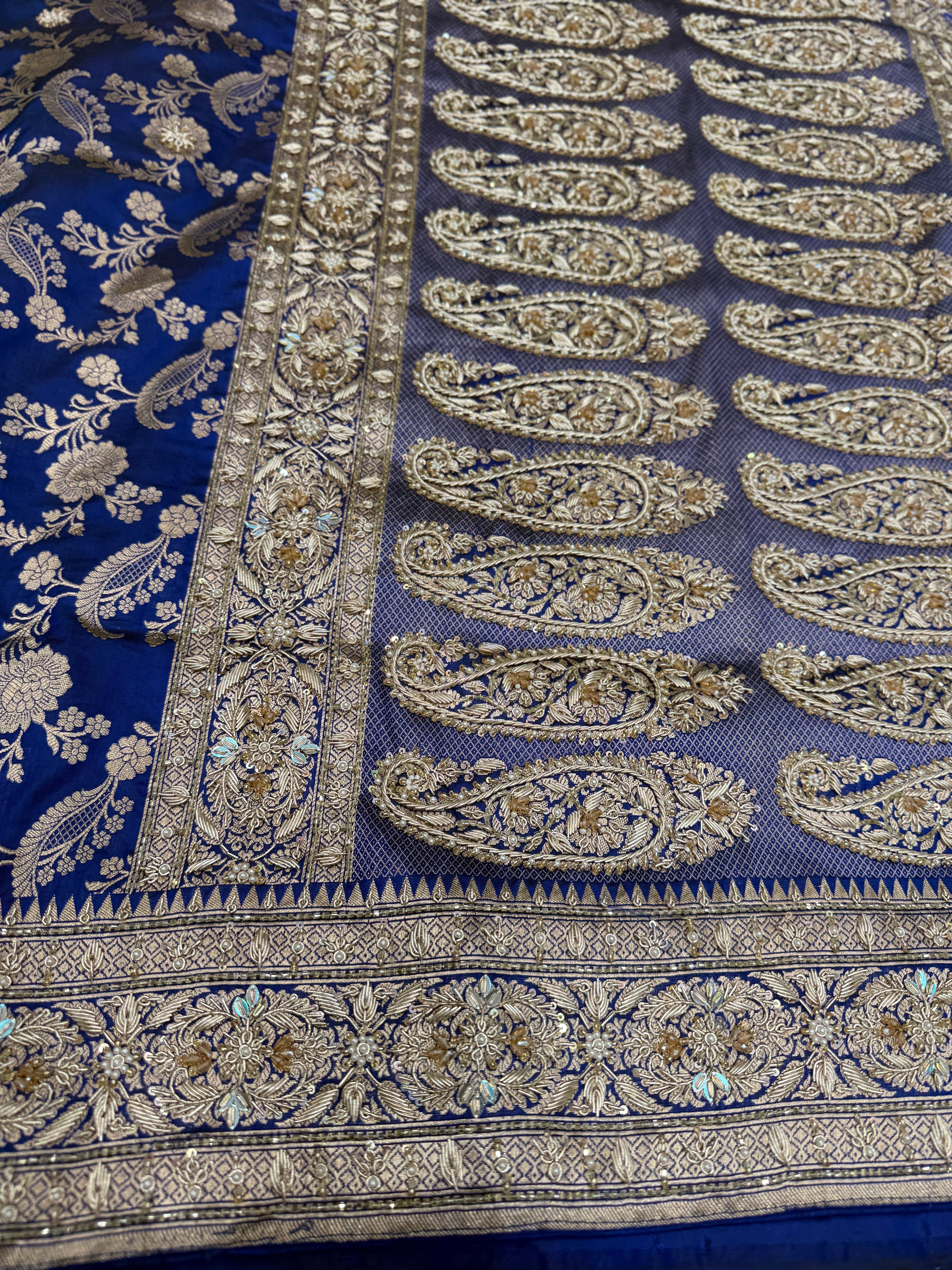 Blue Banarasi Katan x Zardosi Hand Embroidery
