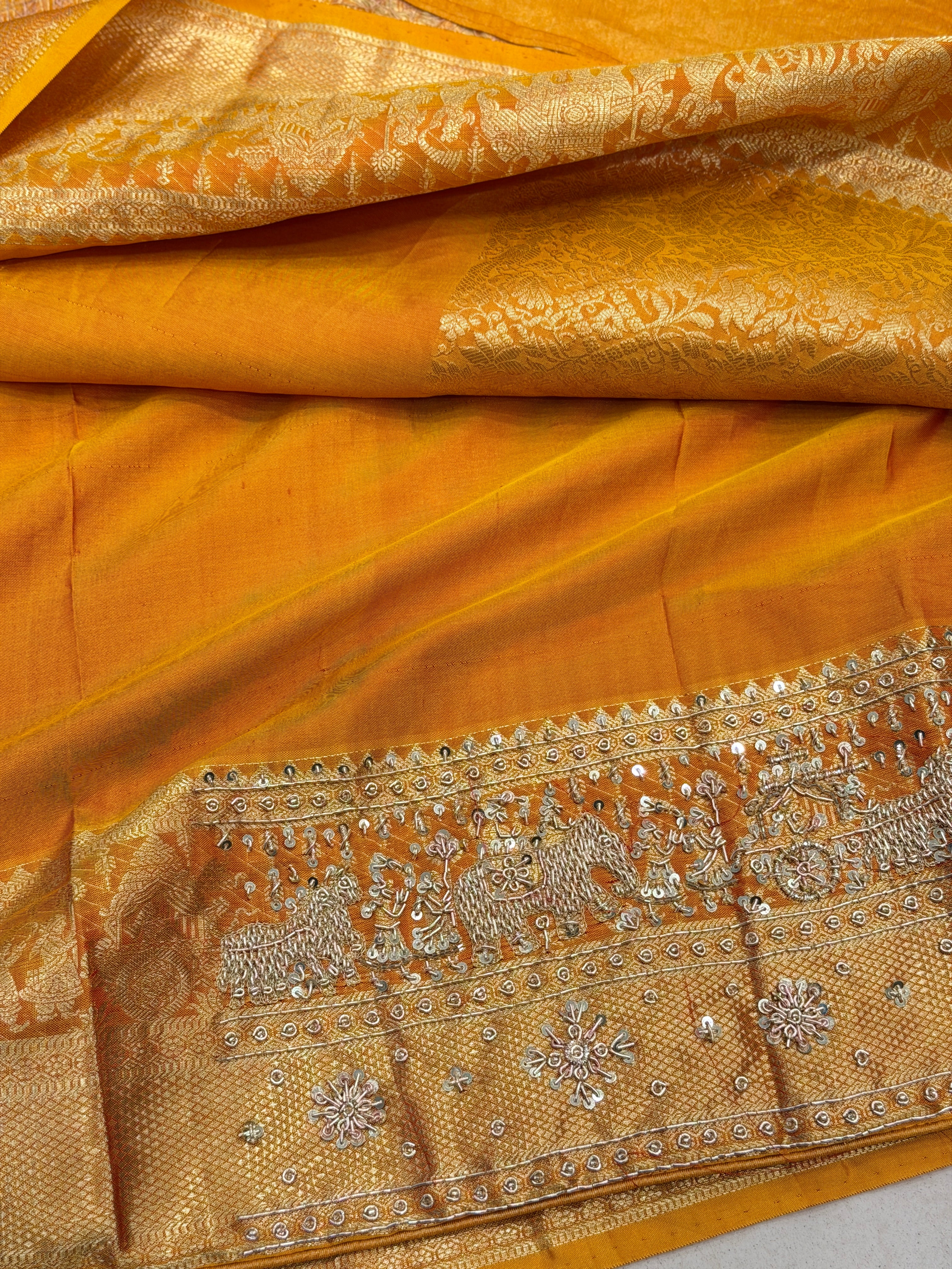 Rust Orange Doli Kanjivaram Zardosi Hand Embroidery Saree