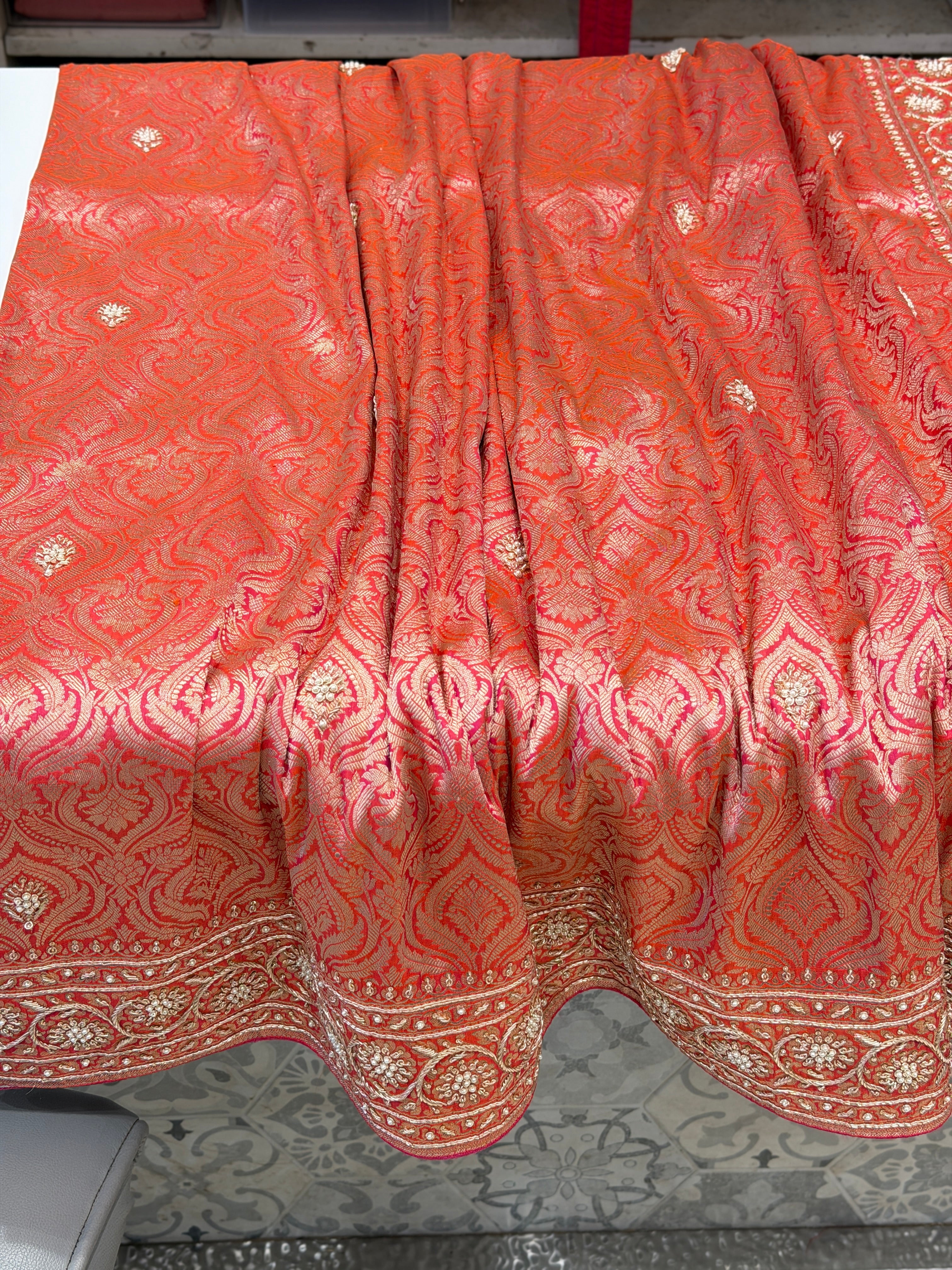 Cross Rani Banarasi Katan Zardosi Hand Embroidery Saree