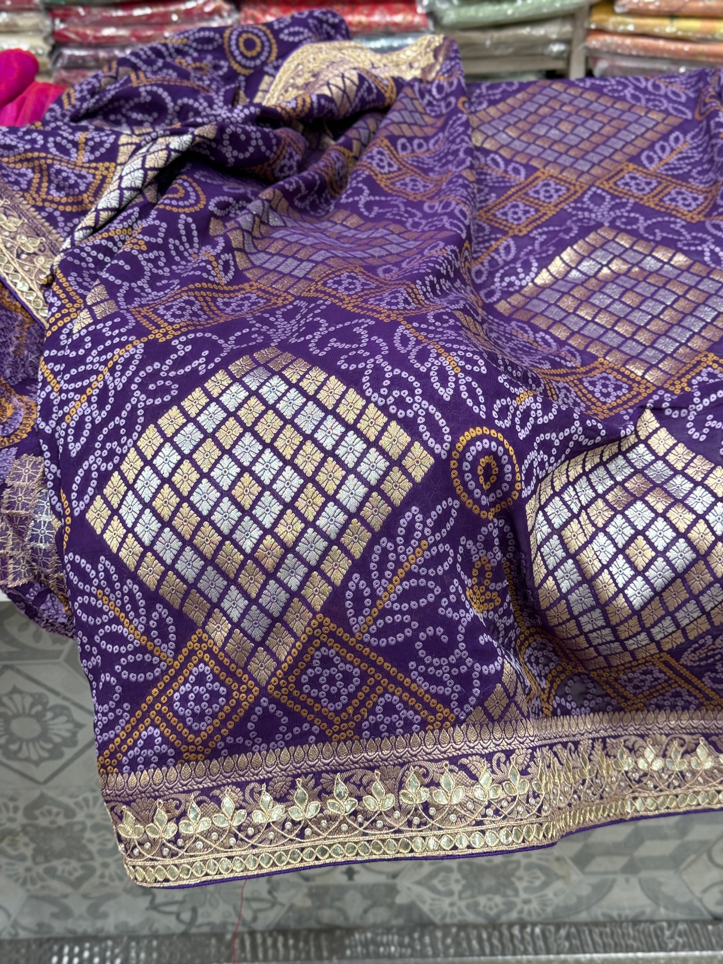 Violet Woven Bandhej Gotapatti Saree