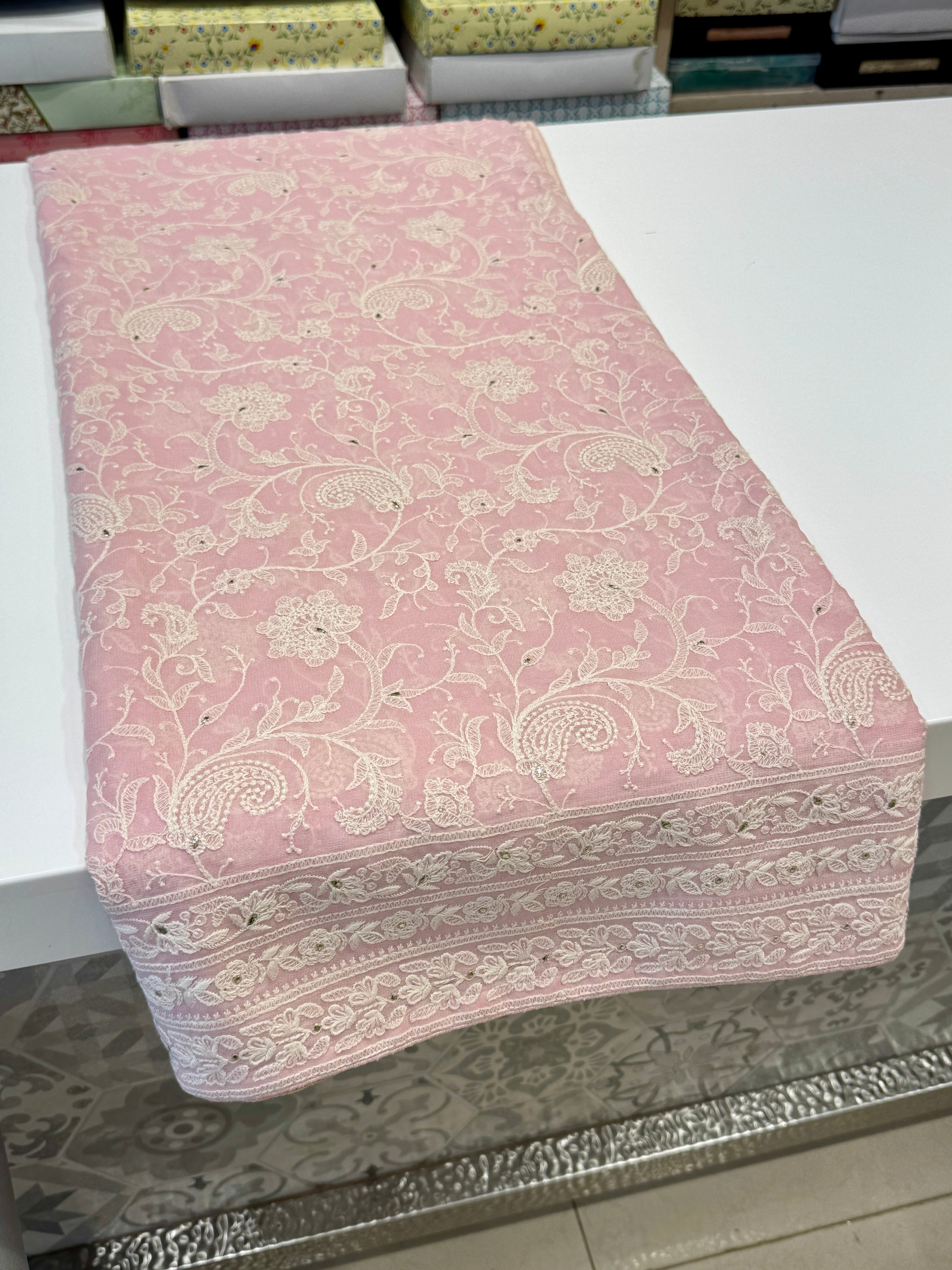 Pink Chikankari Saree with Badla Work