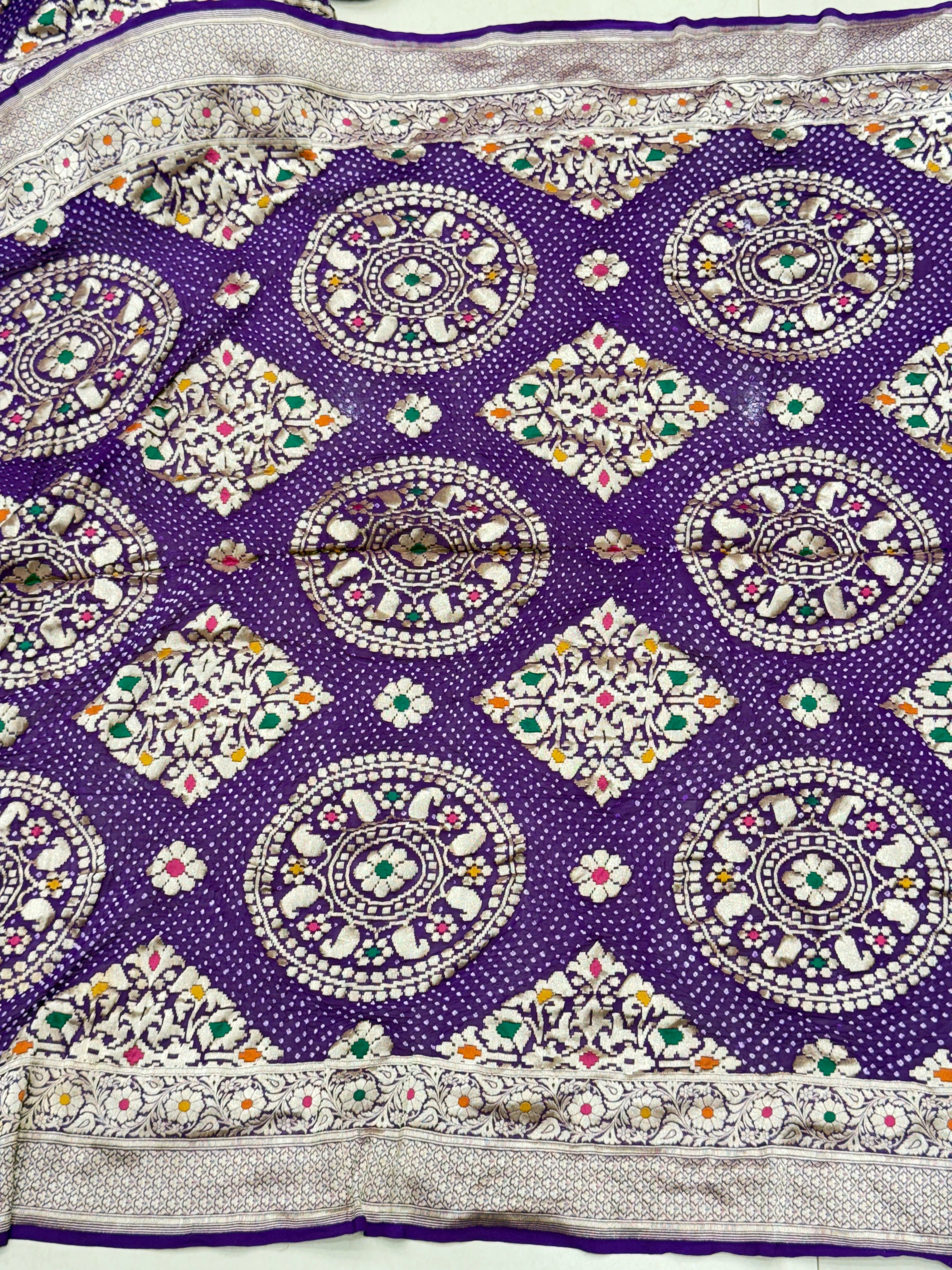 Violet Meenakari Jaal Rai Bandhej Georgette Bandhini Saree