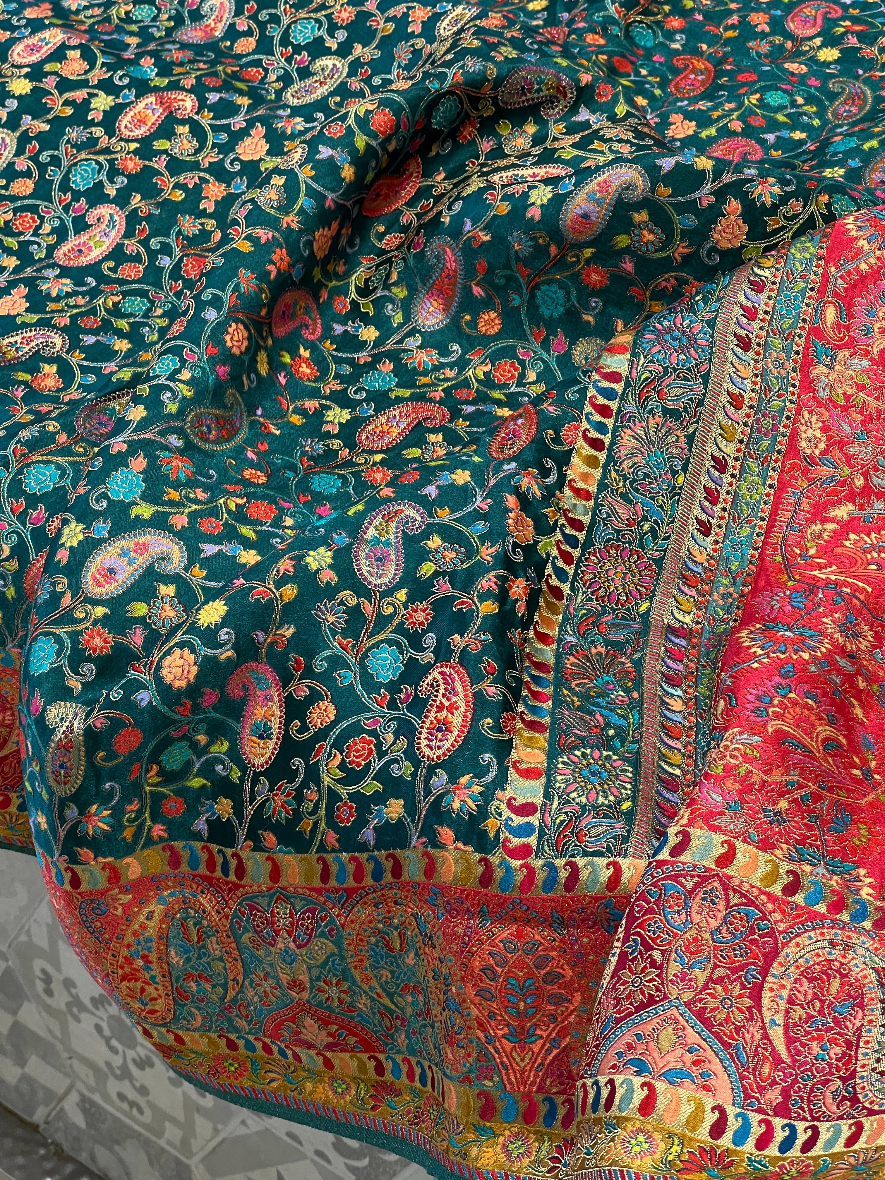 Marble Green Meenakari Jaal Modal Satin Saree