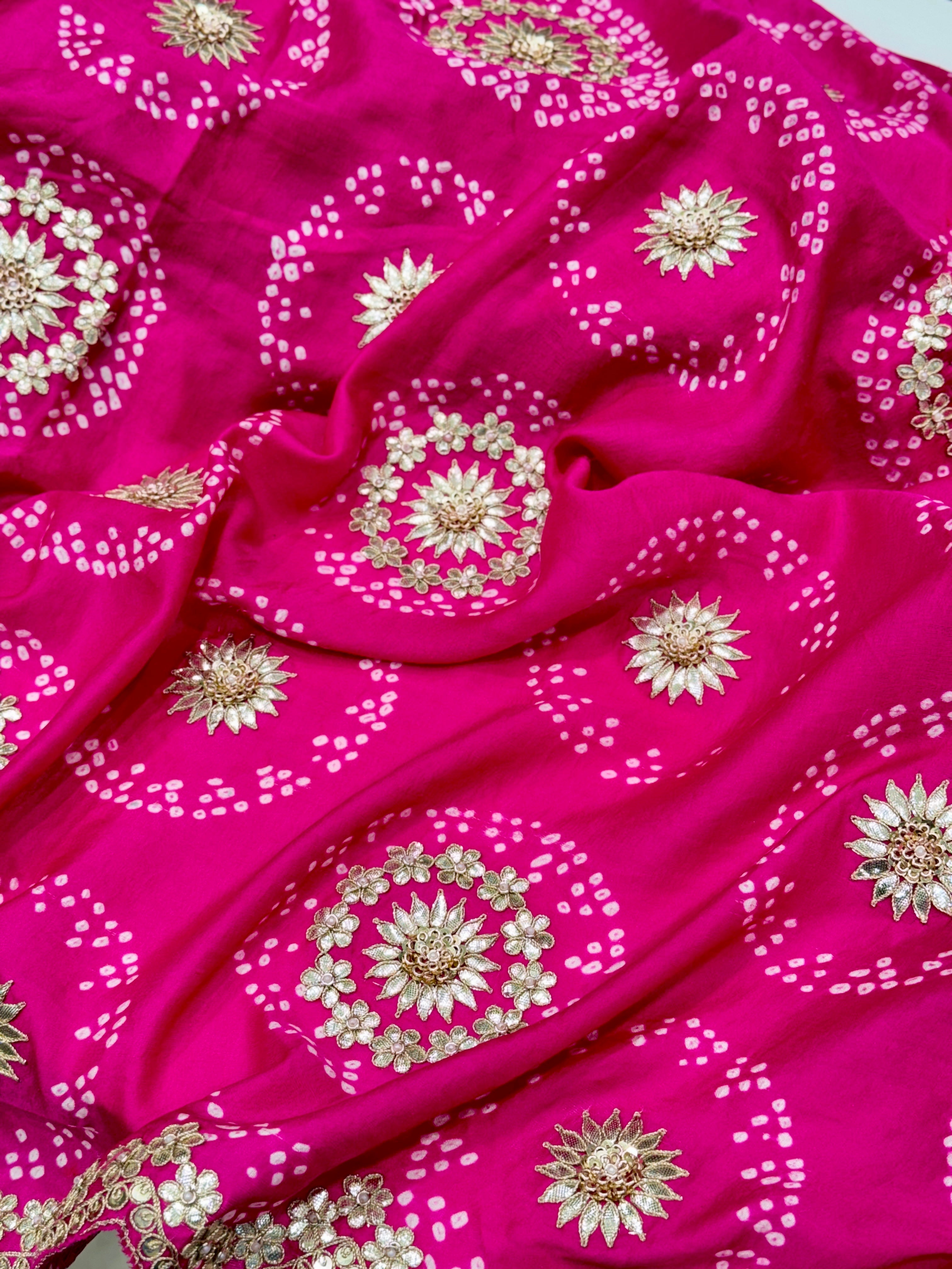 Rani Red Gajji Silk Bandhej Marodi Gotapatti Saree