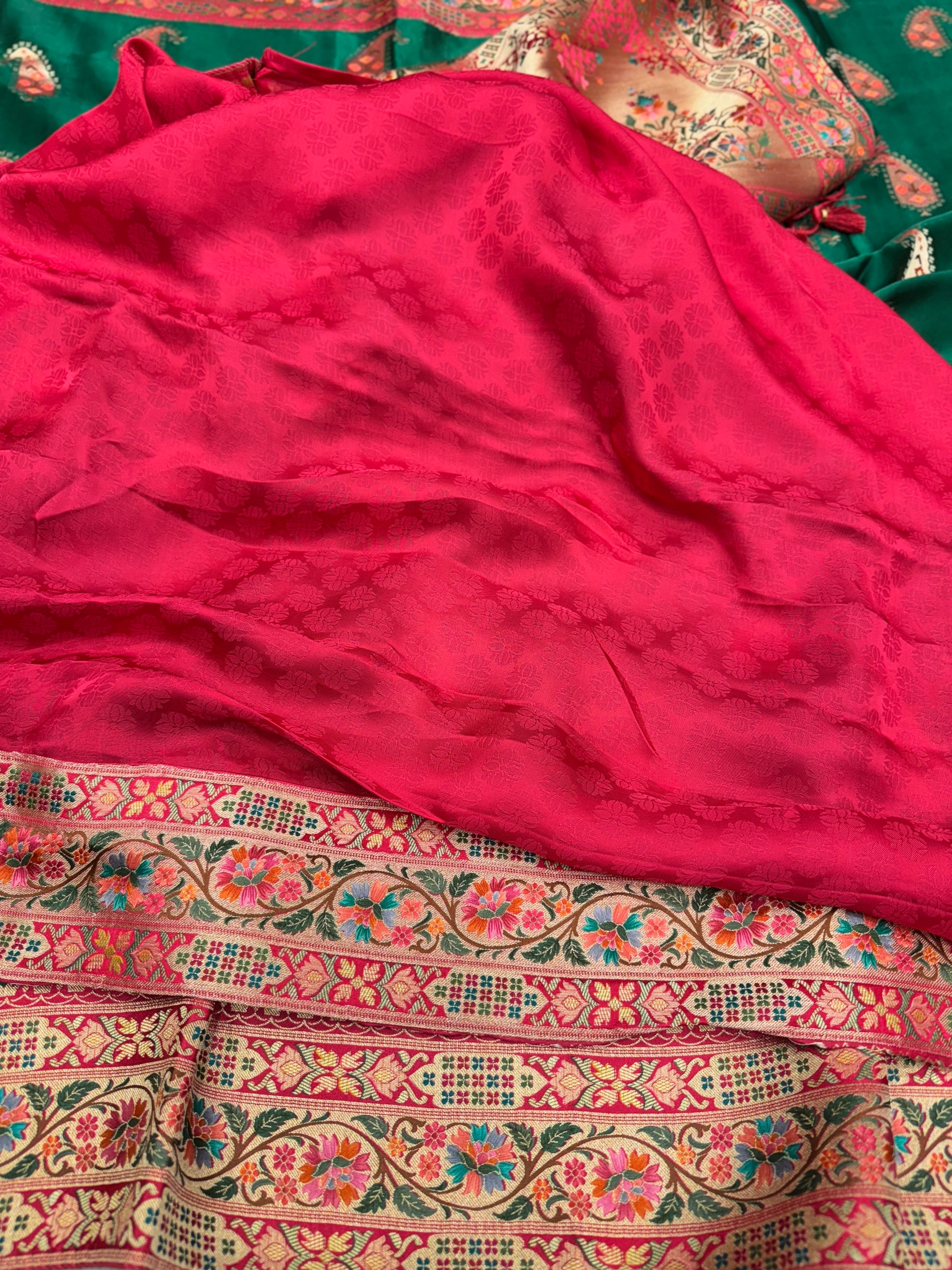 Bottle Green Banarasi Keri Butta Modal Satin Saree