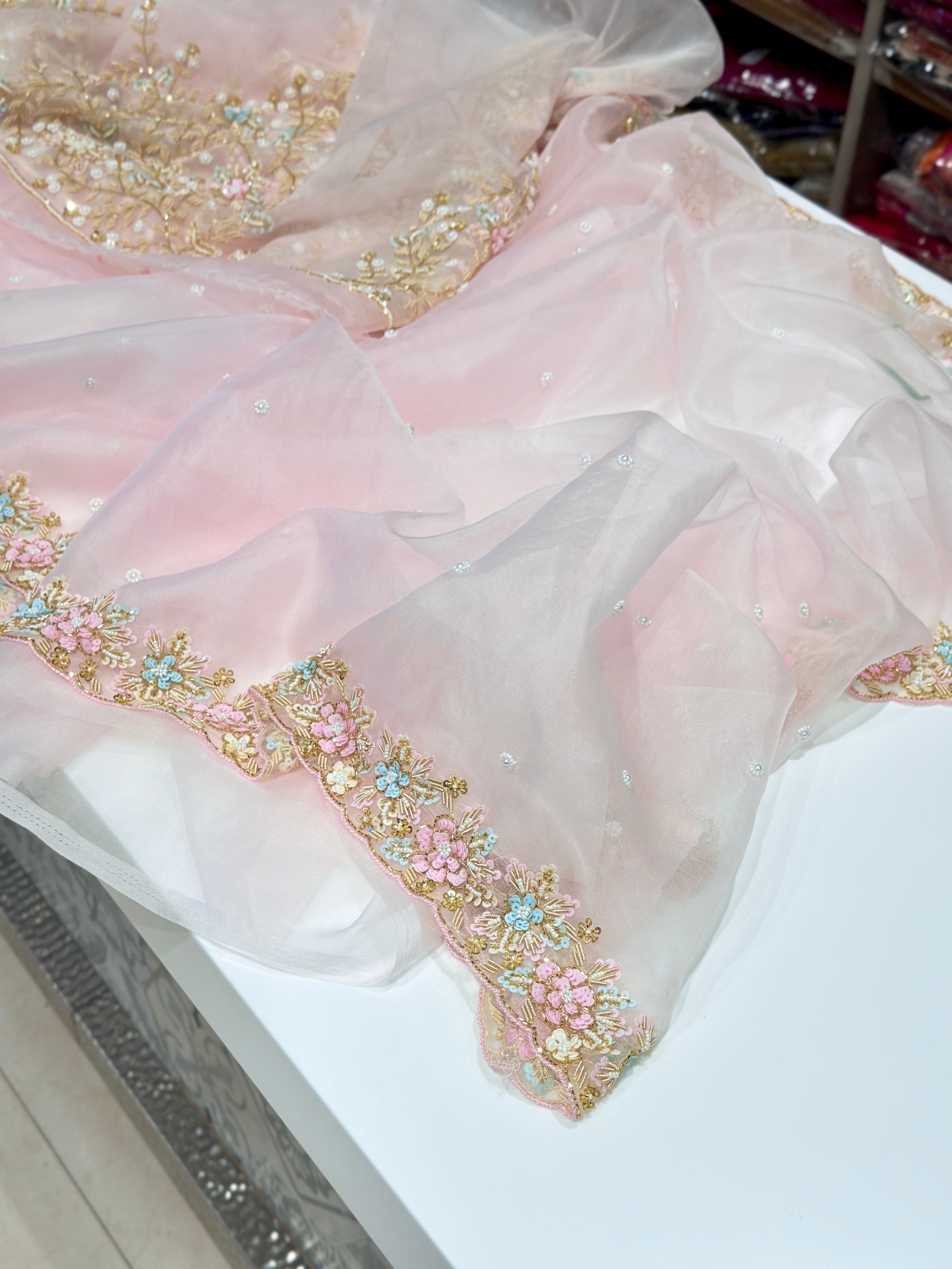 Light Pink Organza Blouse Saree