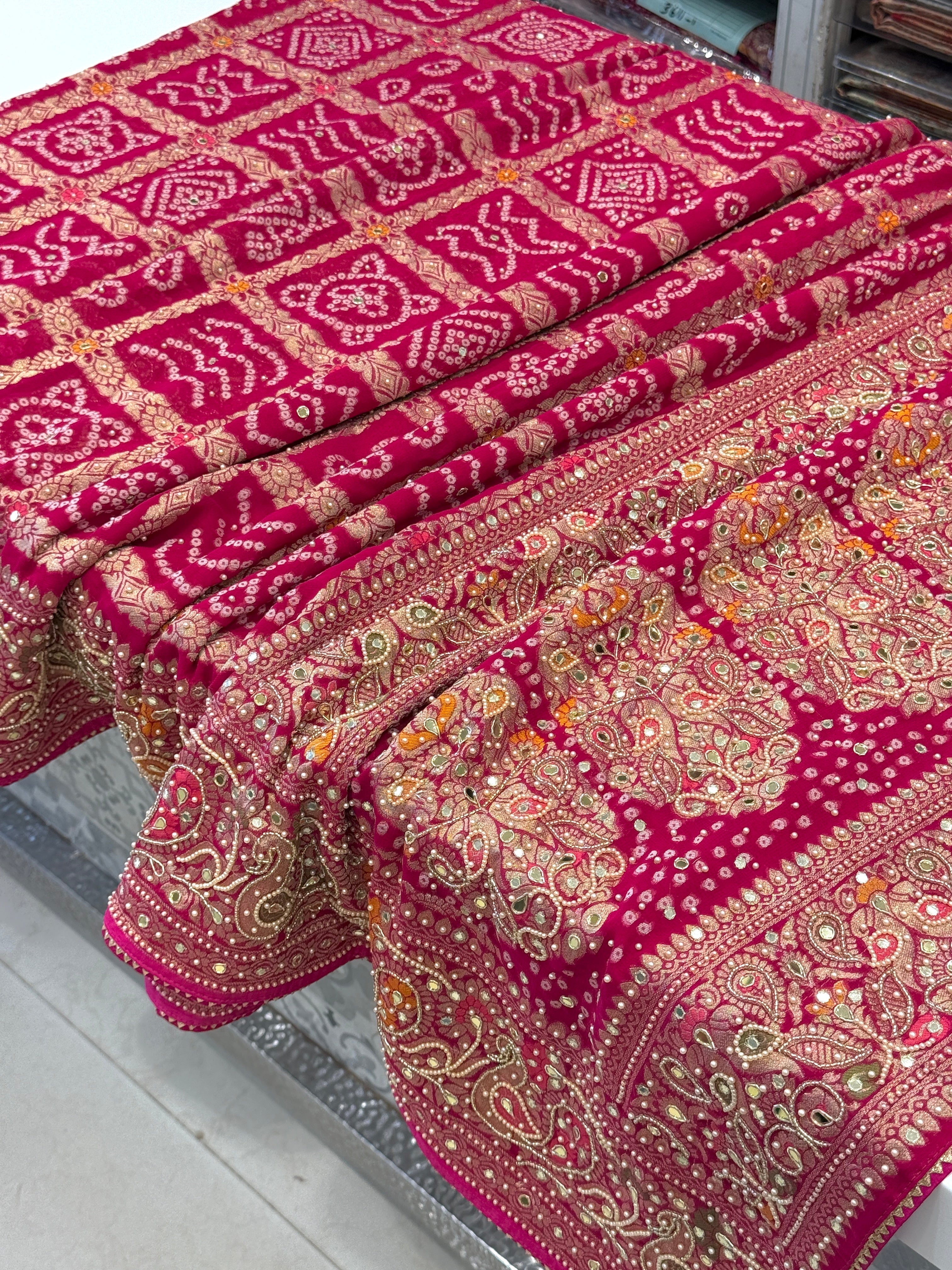 Rani Gharchola Moti Hand Embroidery Saree