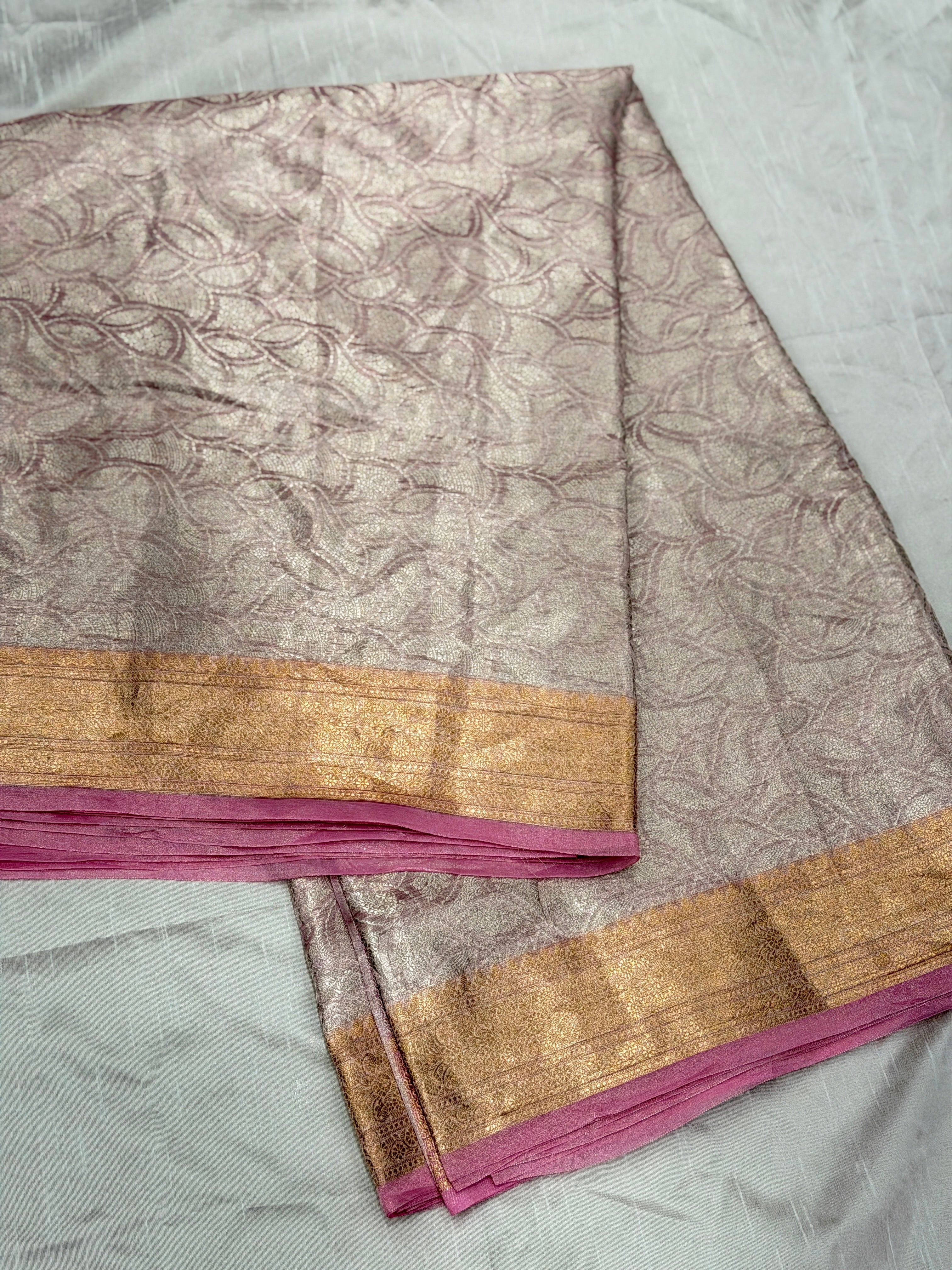 Pink Pure Woven Double Tissue Brocade Silk Saree