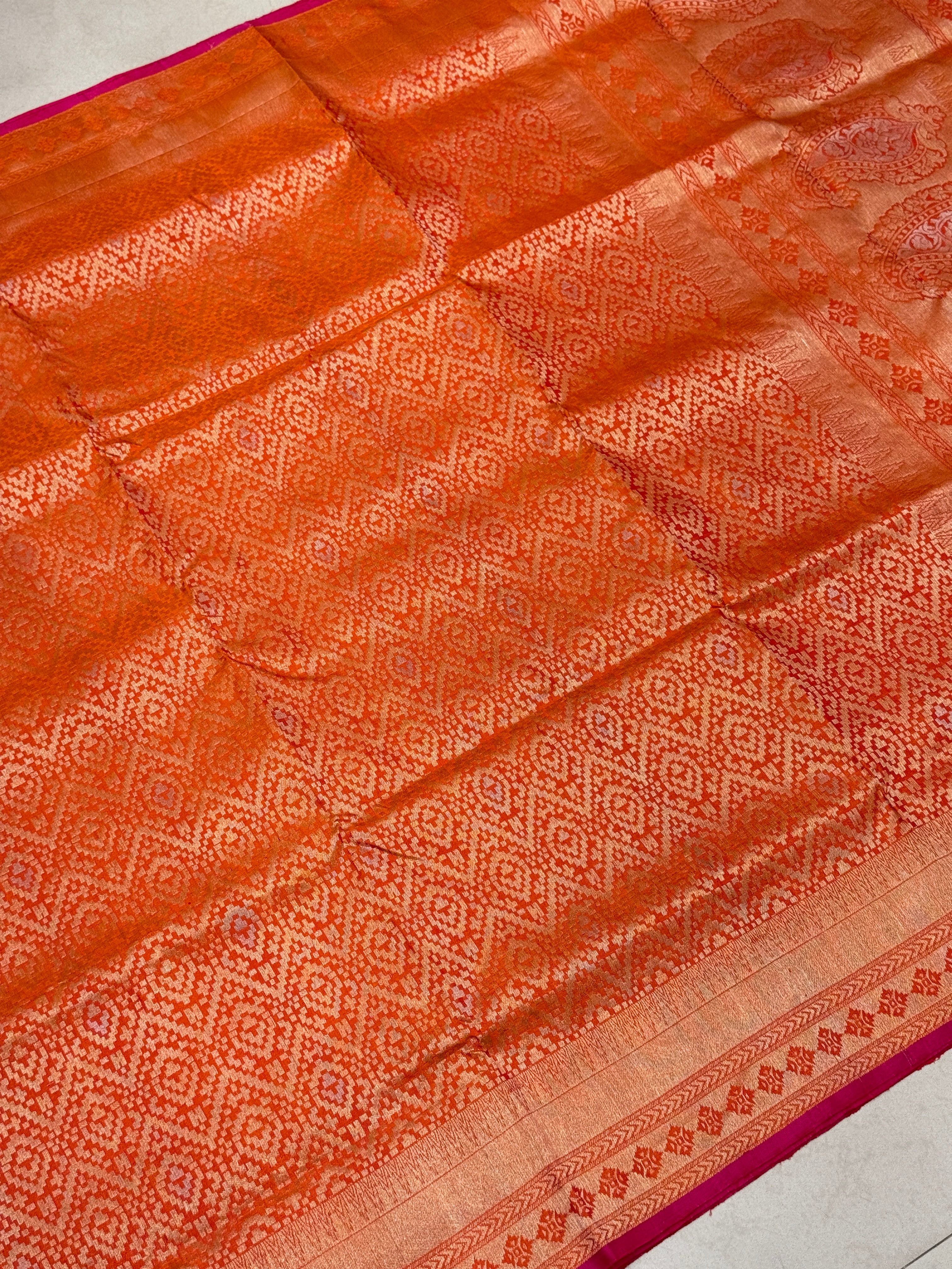 Rust Orange Patola Design Brocade Handloom Kanchipuram Pure Silk Saree
