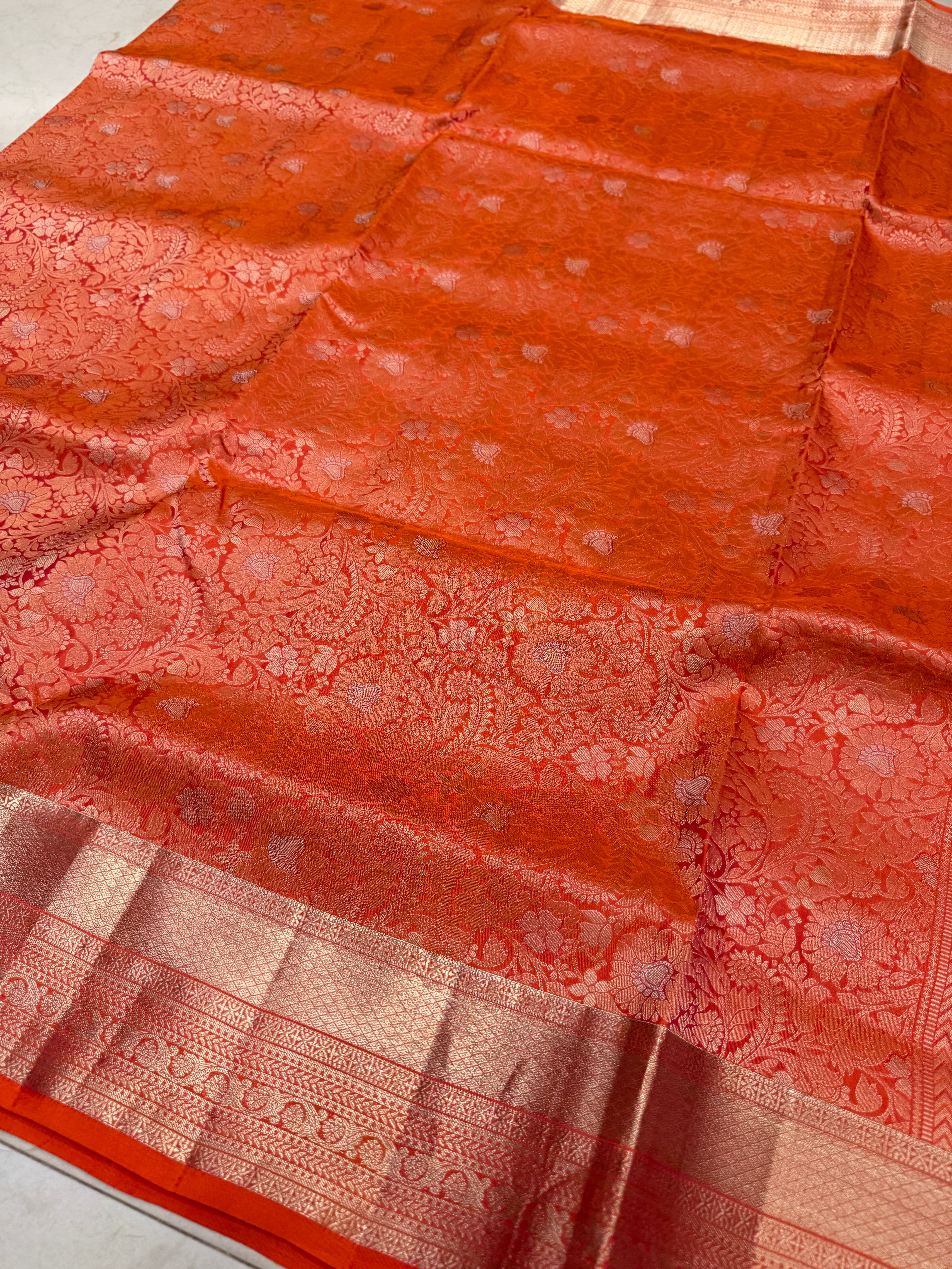Rust Orange Sona Roopa Brocade Handloom Kanchipuram Pure Silk Saree