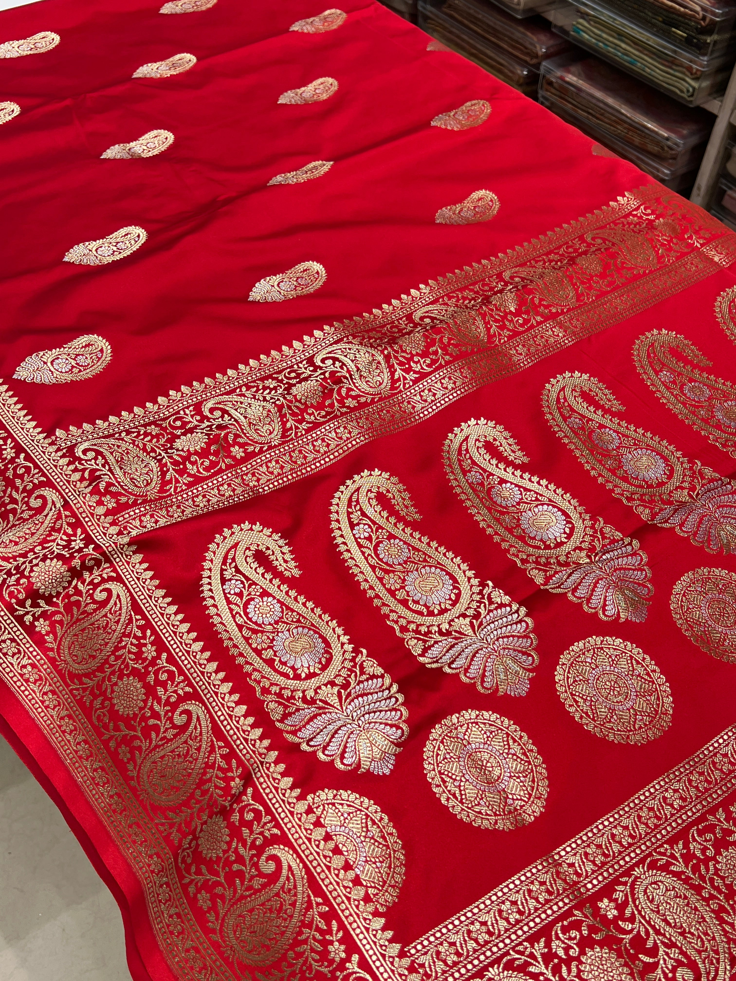 Red Banarasi Silk Keri Butti Saree