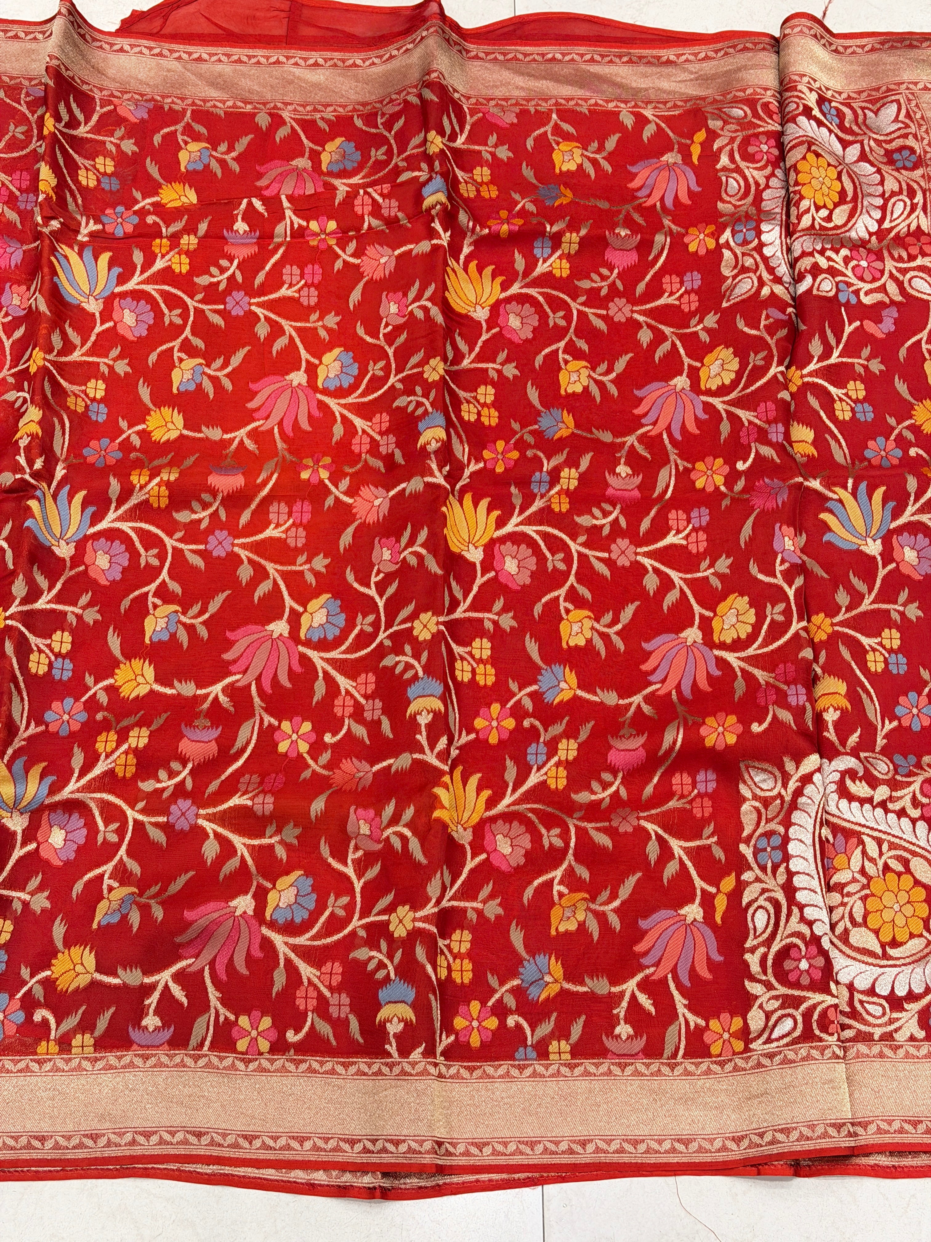 Red Meenakari Woven Soft Organza Saree
