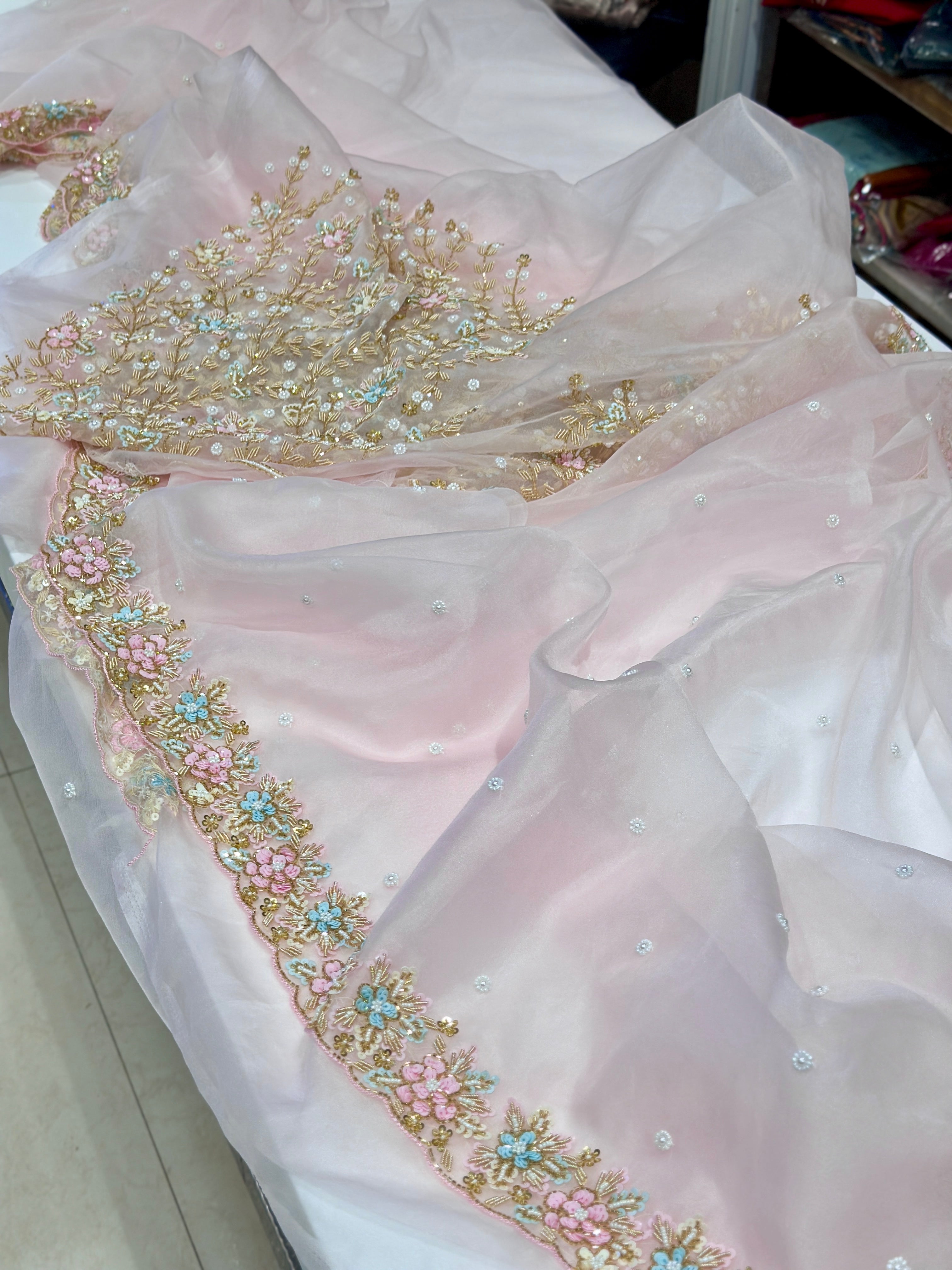 Light Pink Organza Blouse Saree
