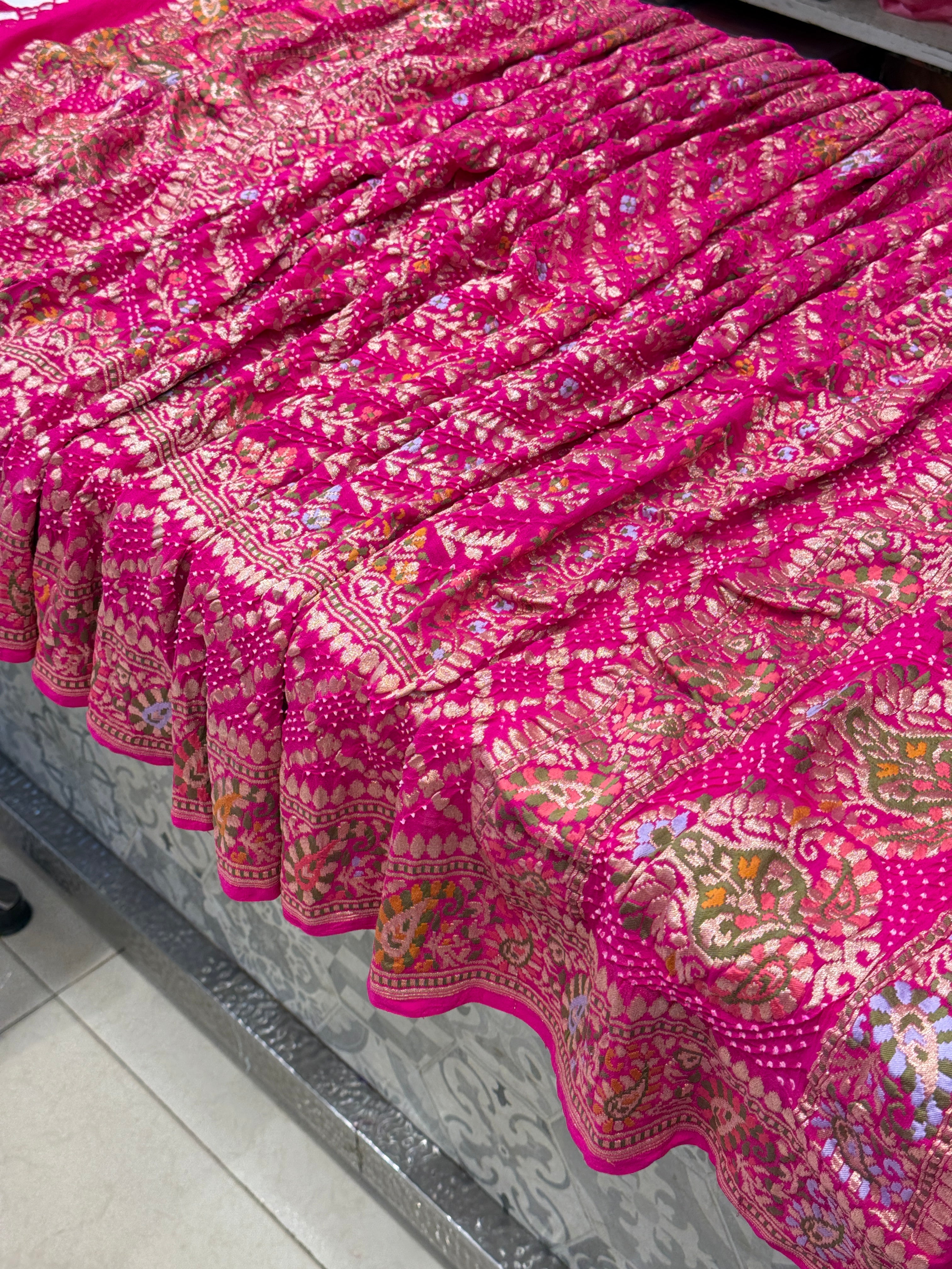 Rani Meenakari Handloom Georgette Rai Bandhej Dupatta
