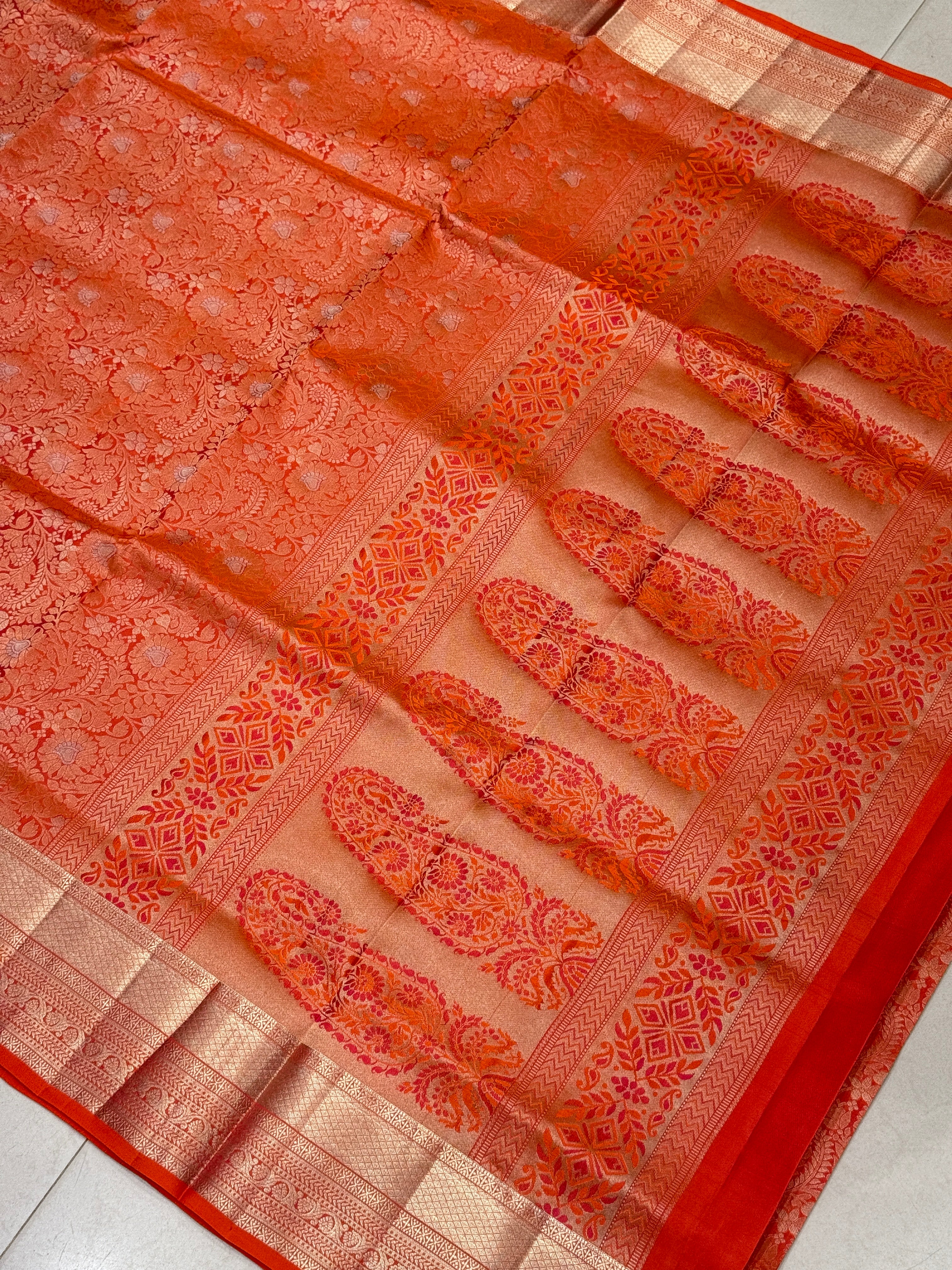 Rust Orange Sona Roopa Brocade Handloom Kanchipuram Pure Silk Saree