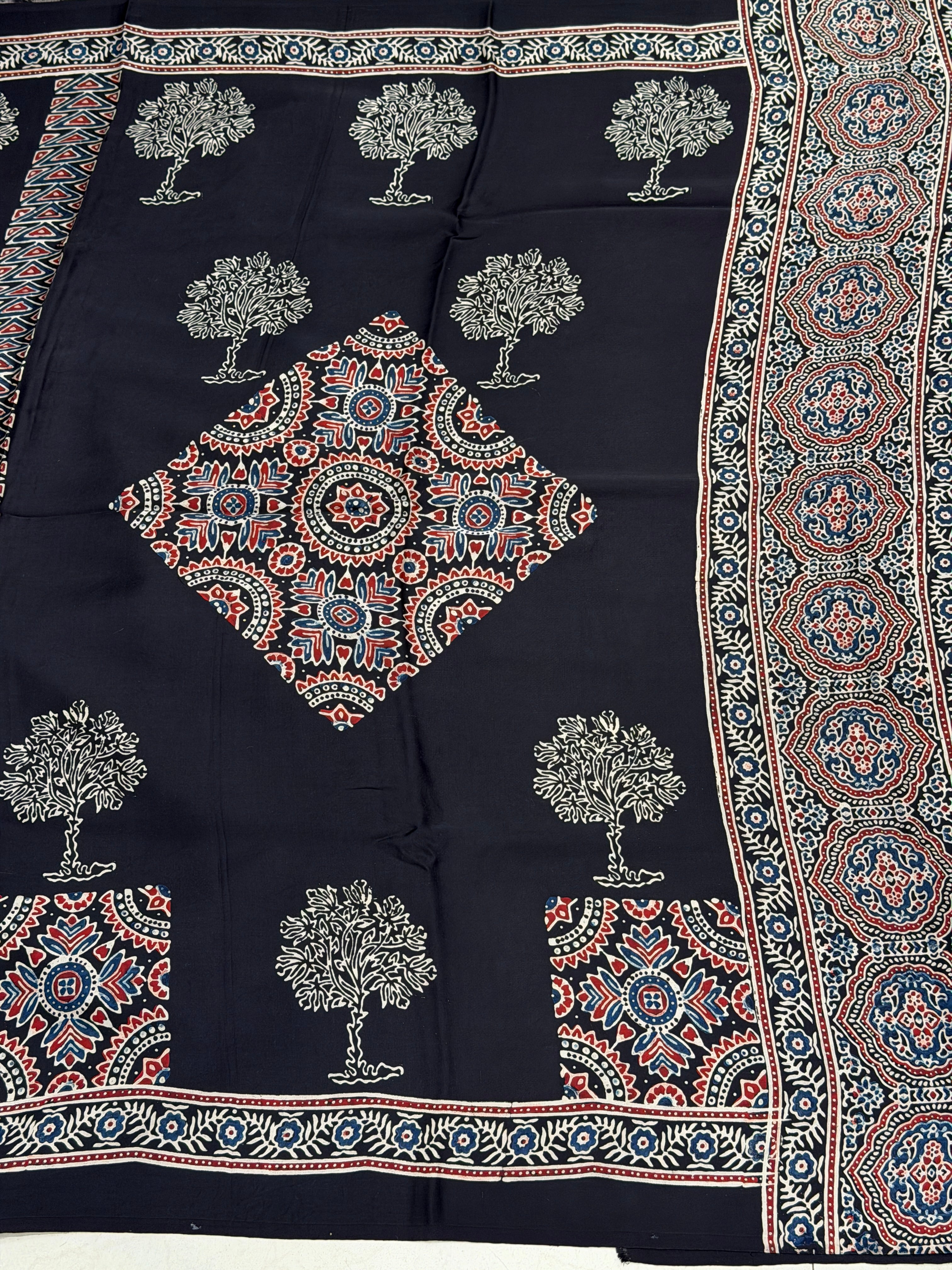 Black Contemporary Butta Ajrakh Hand Block Print Pure Modal Silk Saree