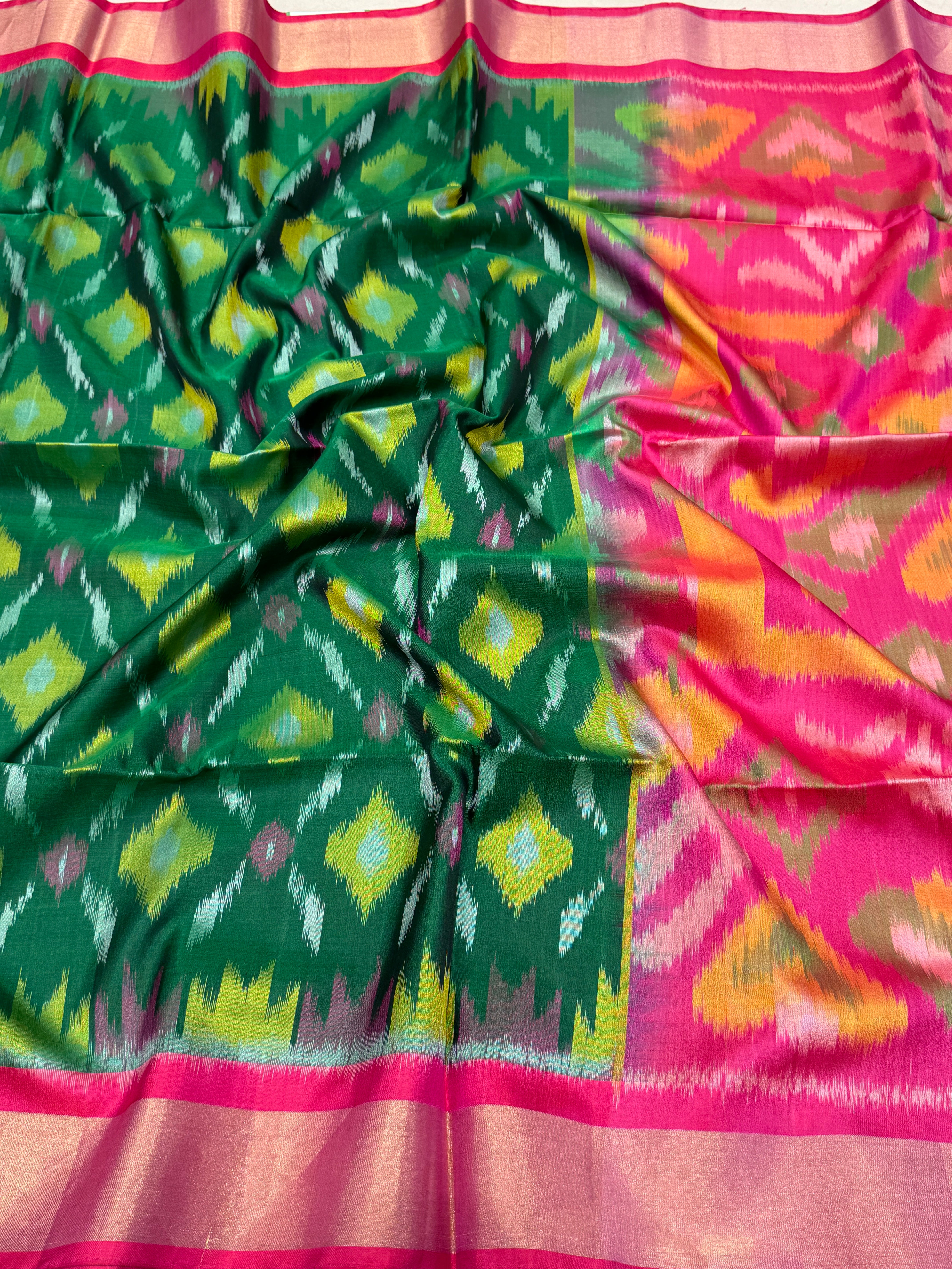 Bottle Green Rani Pochampally Ikat Patola Saree