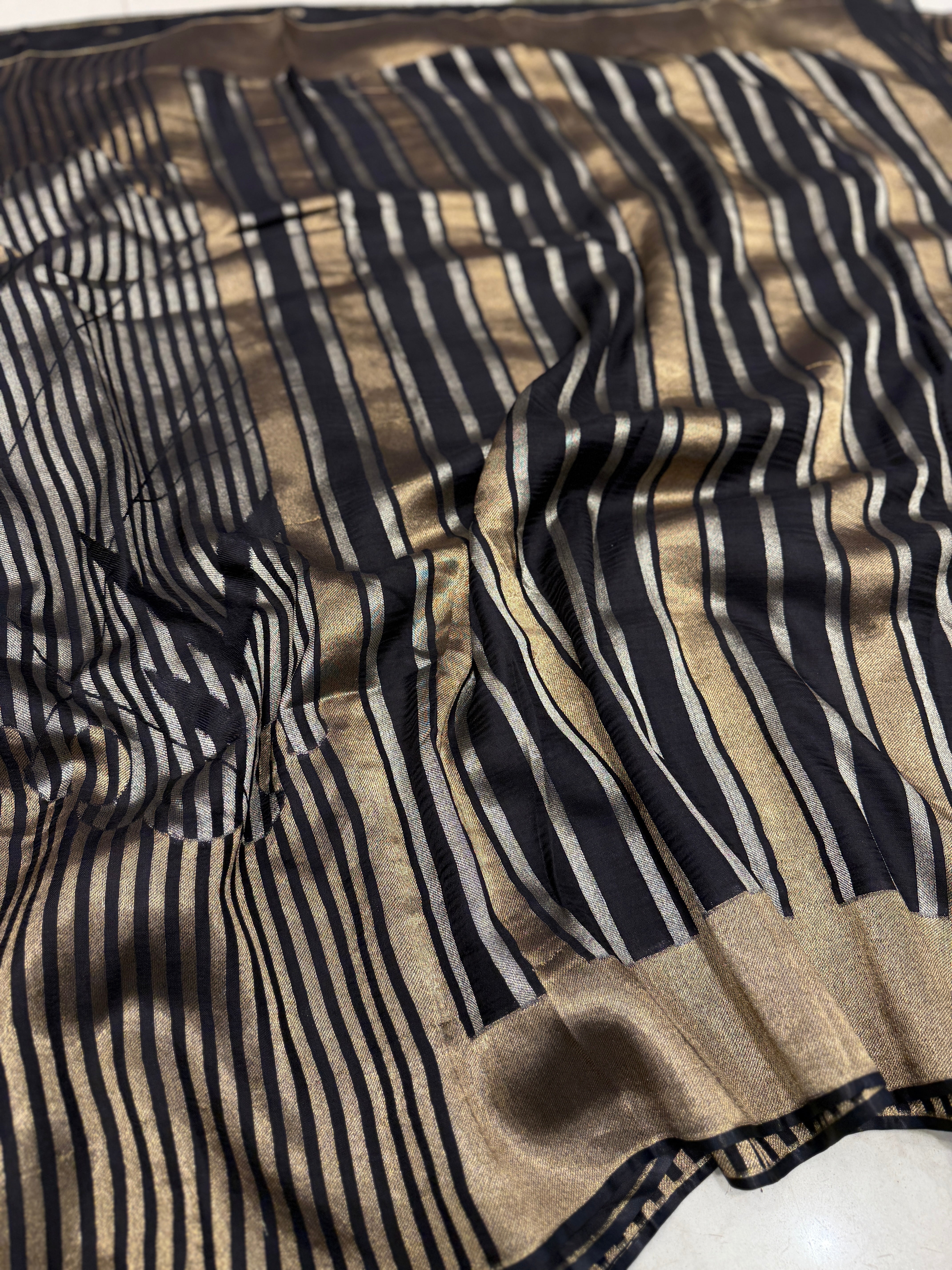 Black Contemporary Silver Golden Banarasi Munga Saree