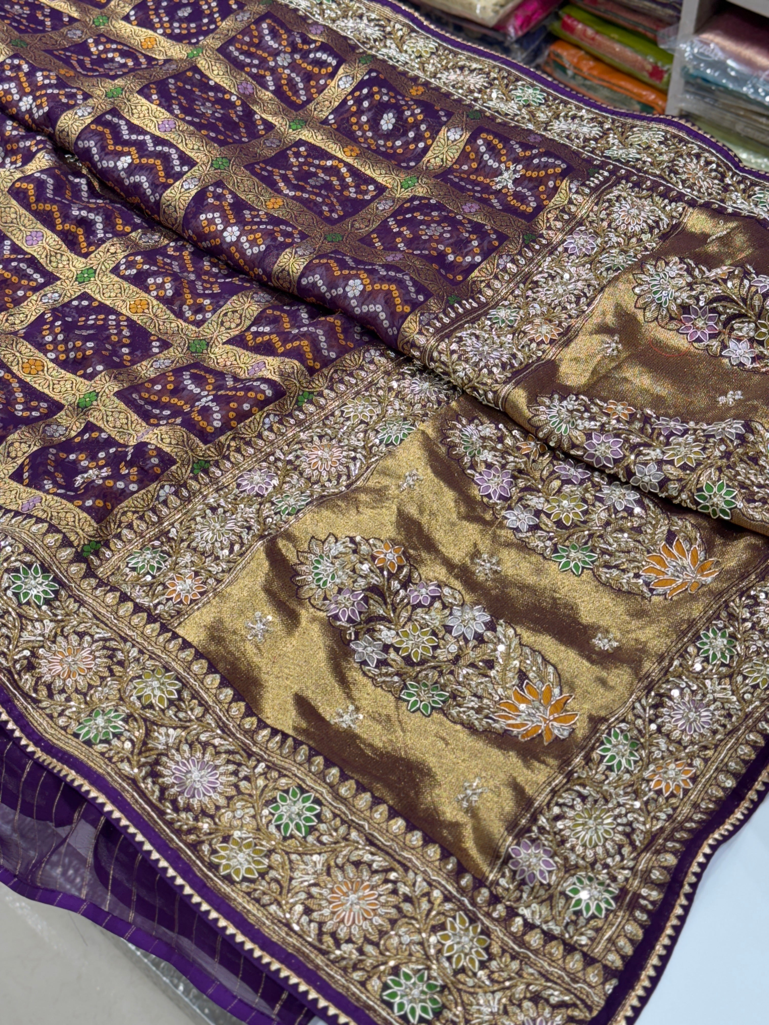 Violet Gharchola Meenakari Hand Embroidery Saree