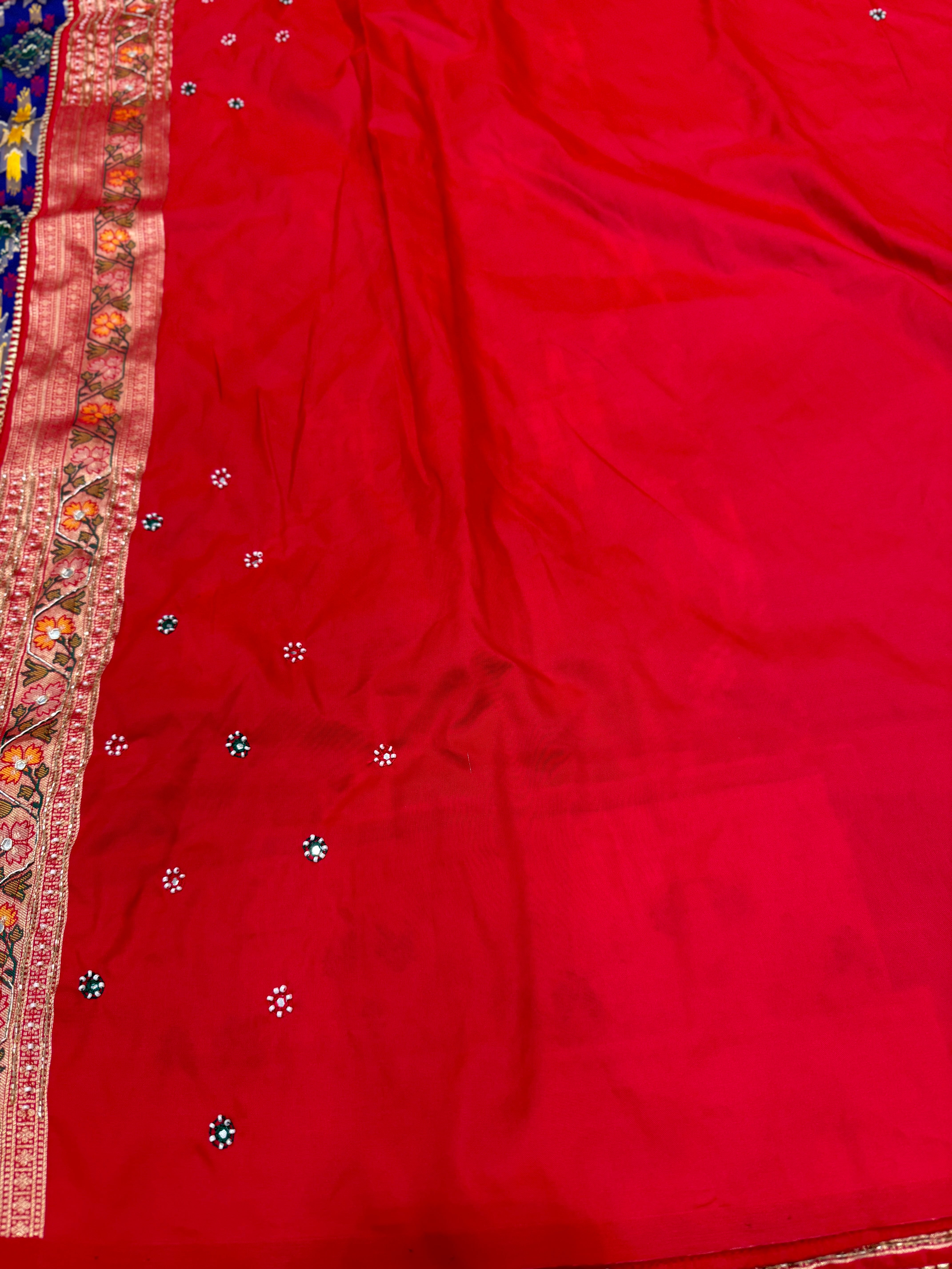 Royal Blue Patola Kidiya Moti Embroidery Saree