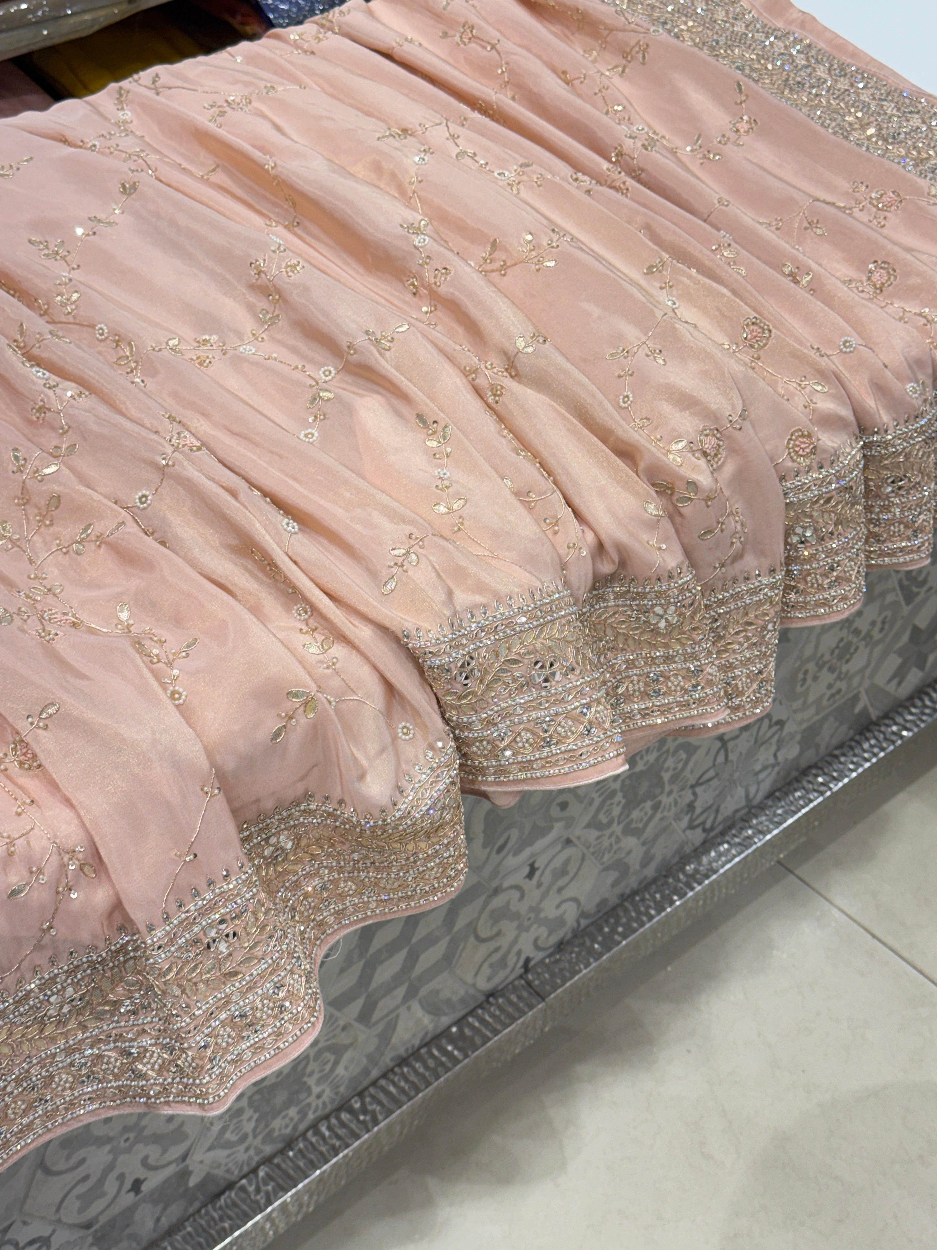 Pink Tissue Hand Embroidery Jaal Saree