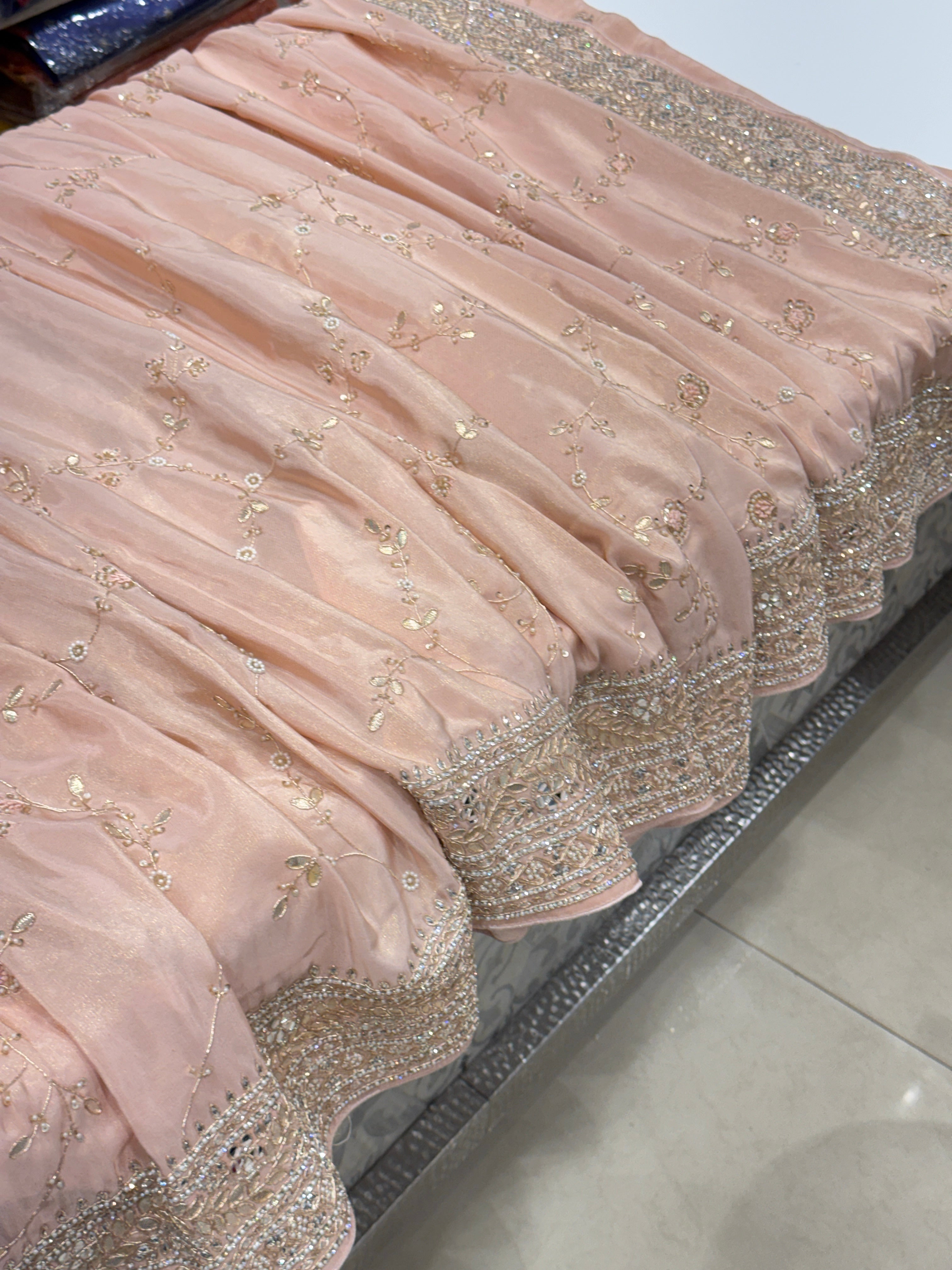 Pink Tissue Hand Embroidery Jaal Saree