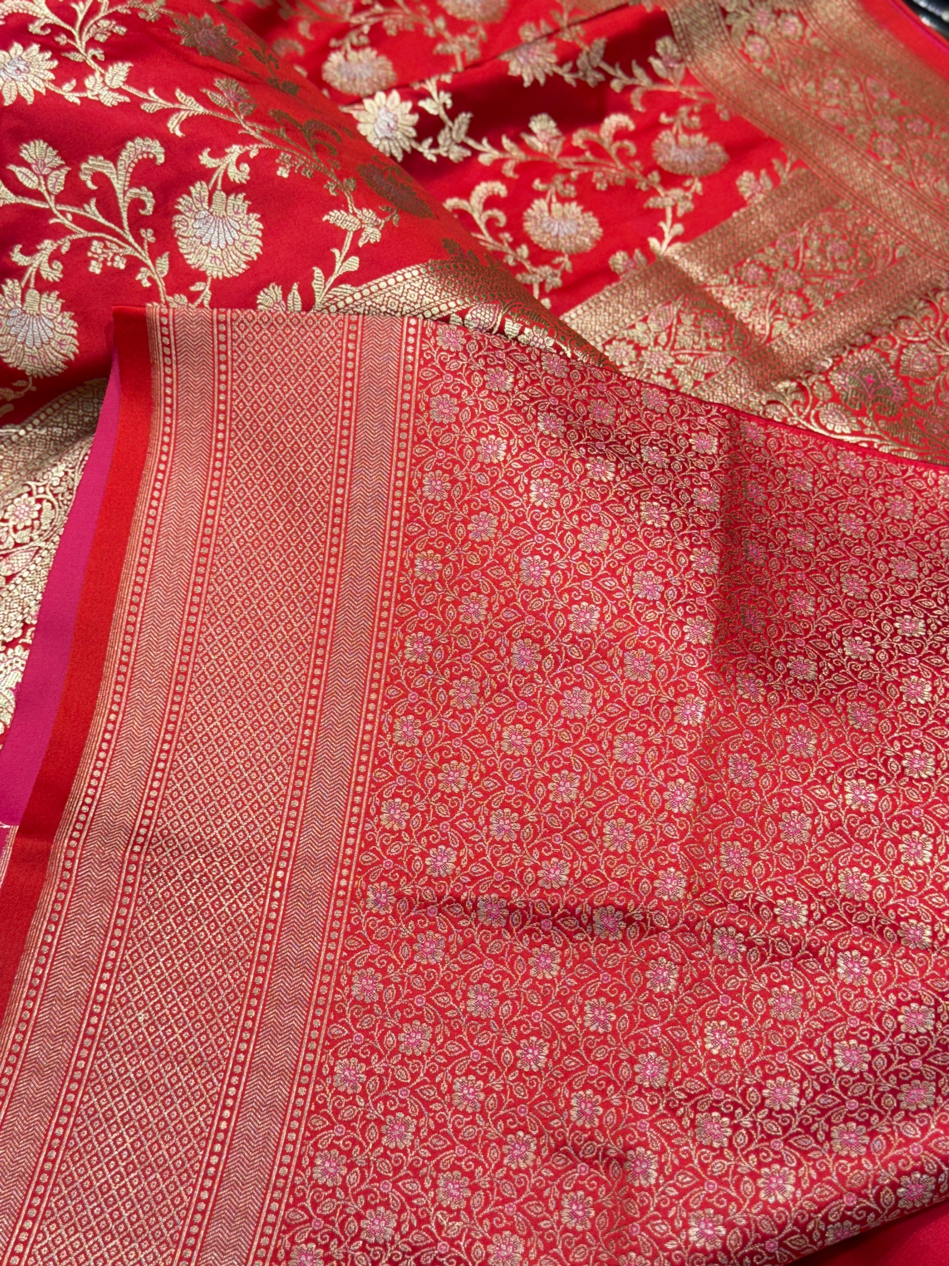 Red Banarasi Silk Small Jaal Saree