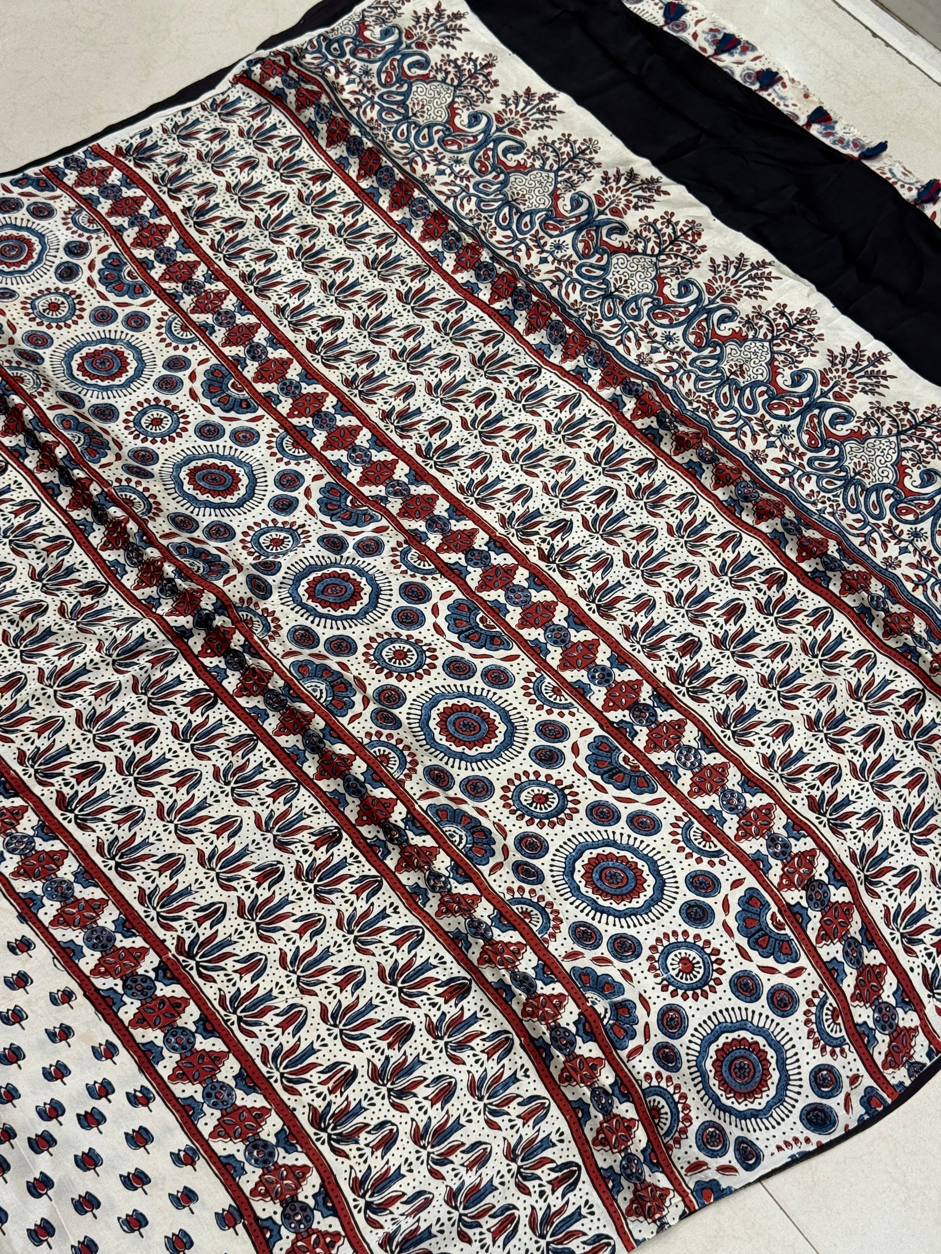 White Lotus Butts Ajrakh Modal Gajji Silk Saree