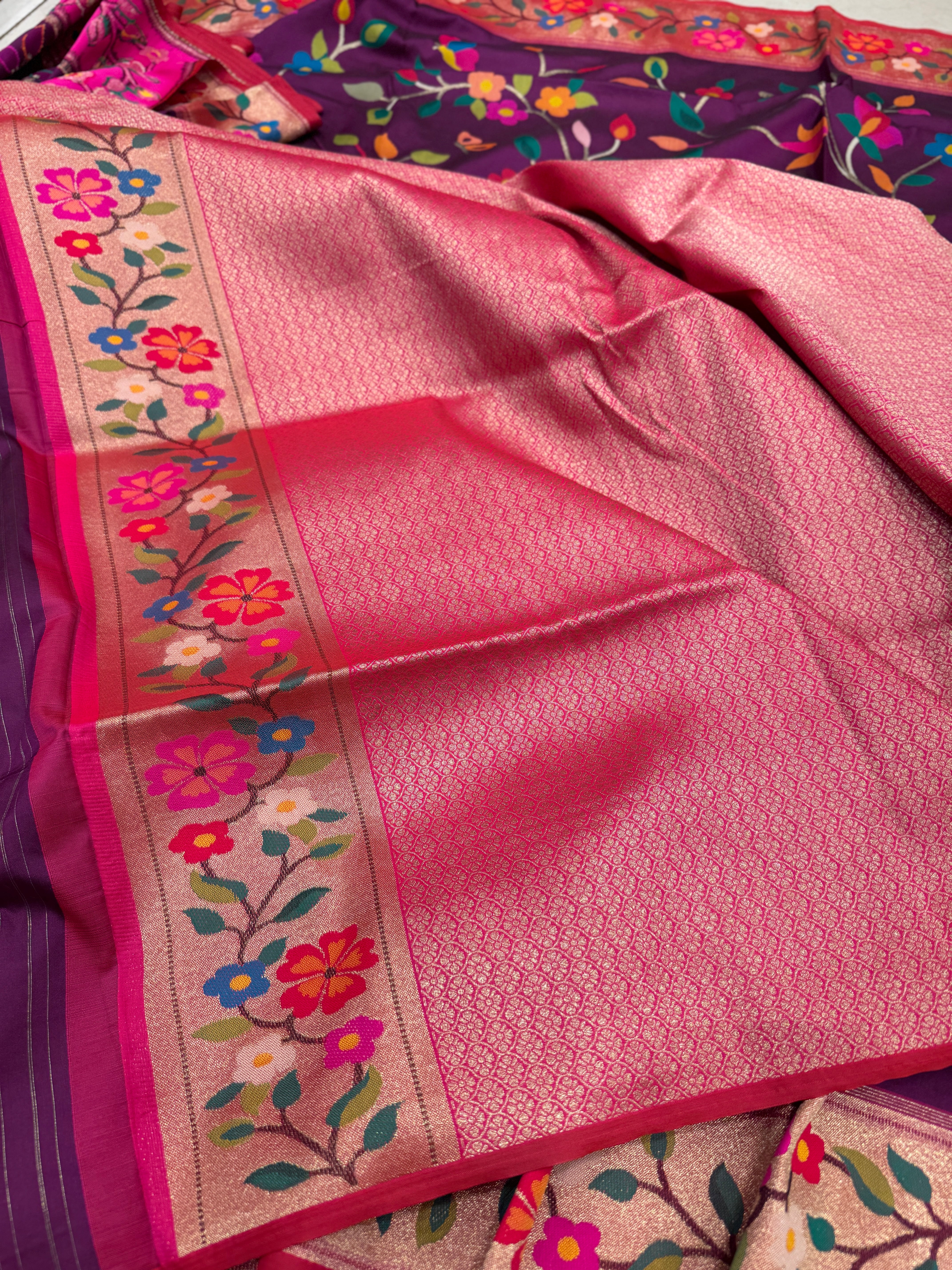 Violet Banarasi Silk Paithani Saree