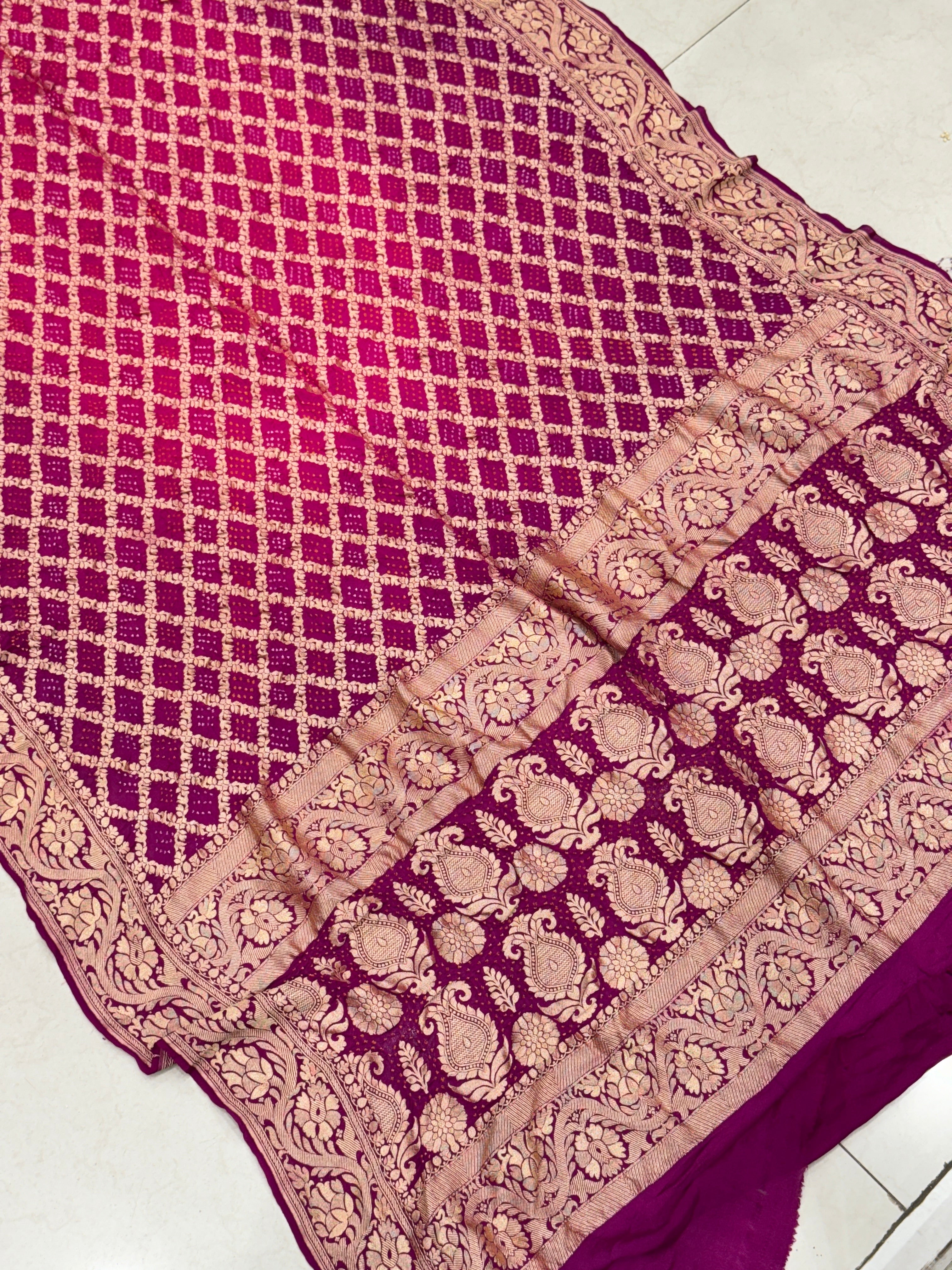 Shaded Rani Purple Bandhej Bandhini Saree