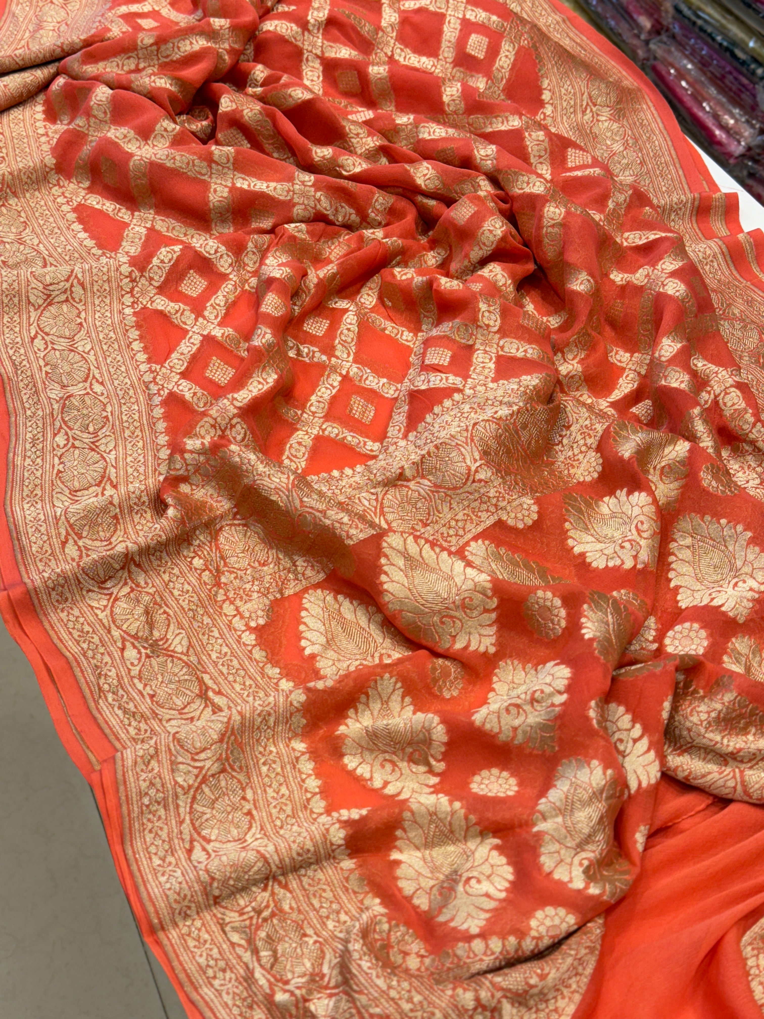 Dark Peach Handloom Georgette Saree