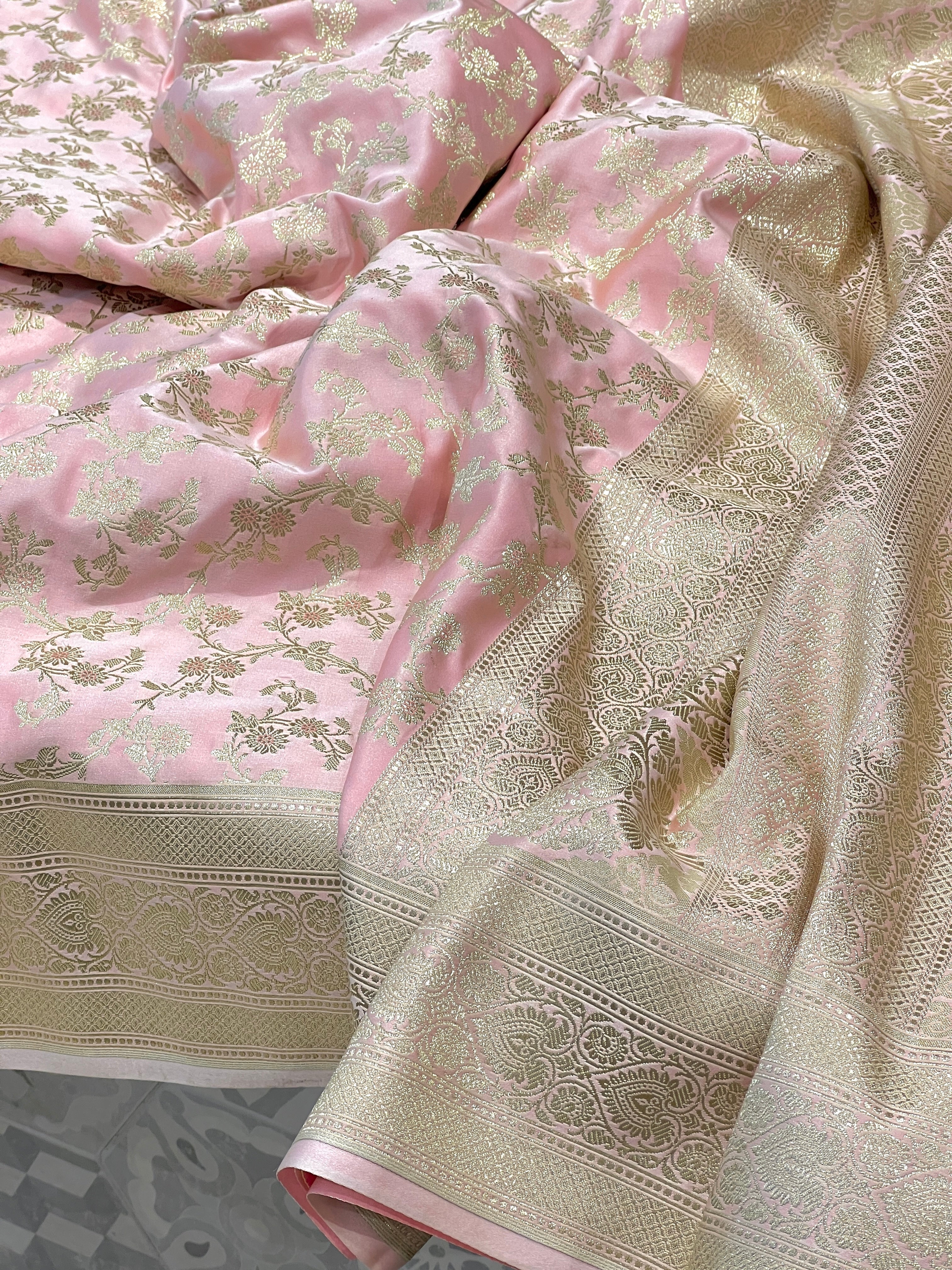 Pink Banarasi Silk Heart Border Saree