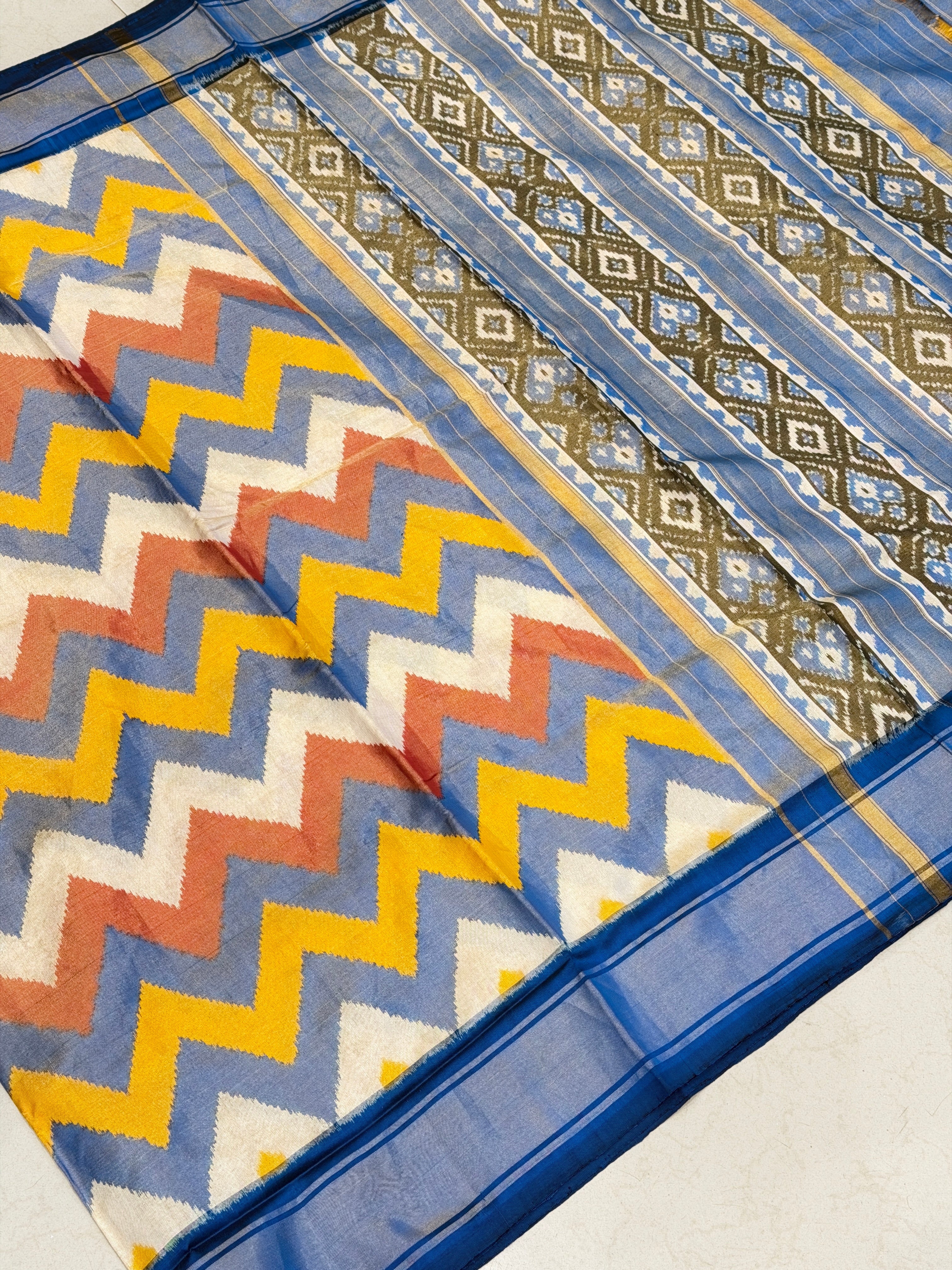 Contemporary Leheriya Tissue Patan Ikat Patola Silk Saree