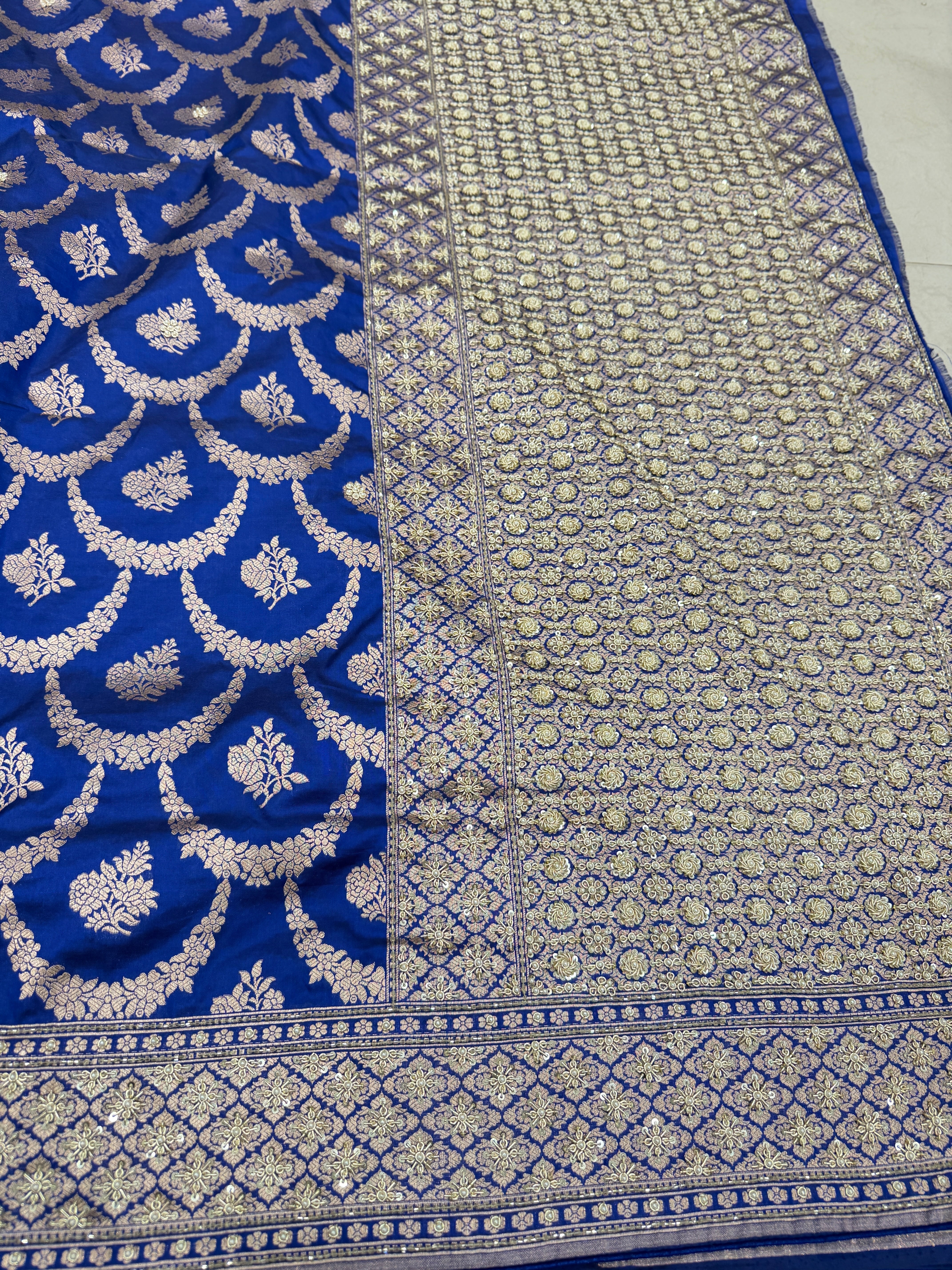 Blue Handloom Banarasi Katan Zardosi Hand Embroidery Saree